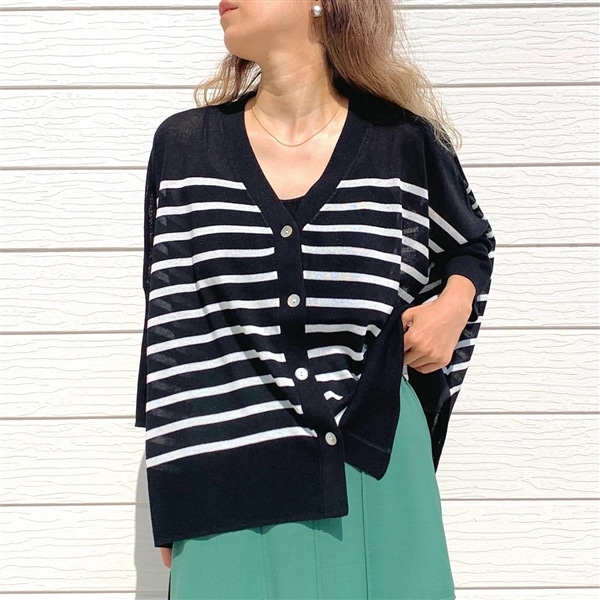 接触冷感ボックスカーデ ボーダー Free