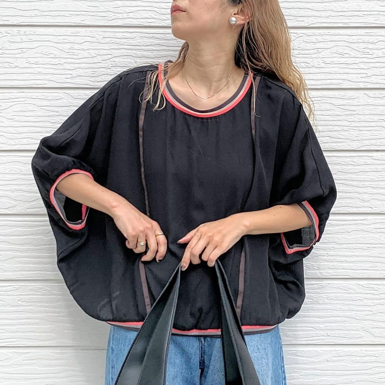 リブネックグログラントップス ブラック Free