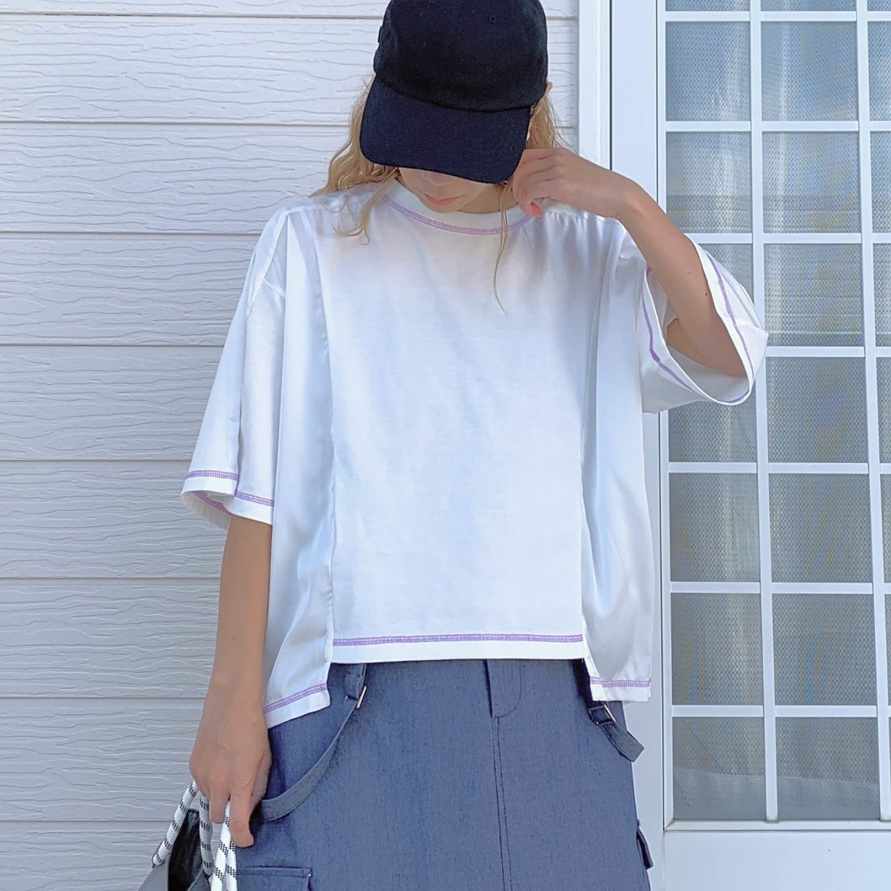 切替スクエアステッチトップス ホワイト Free