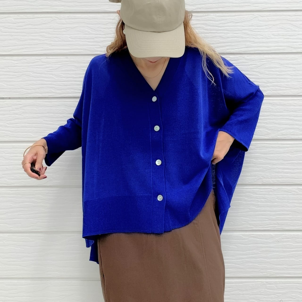 接触冷感ボックスカーデ ブルー Free