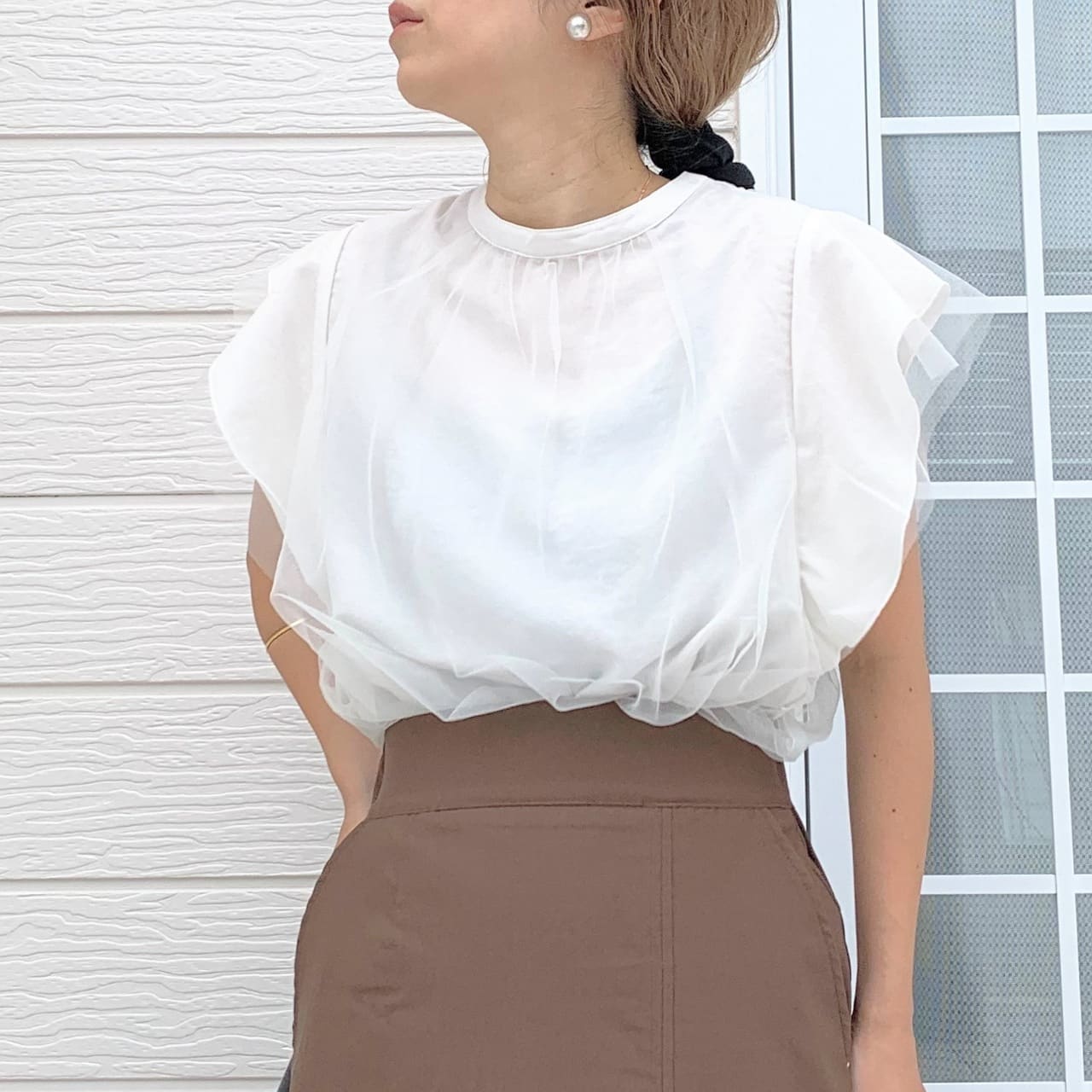 フレアスリーブブラウス ホワイト Free