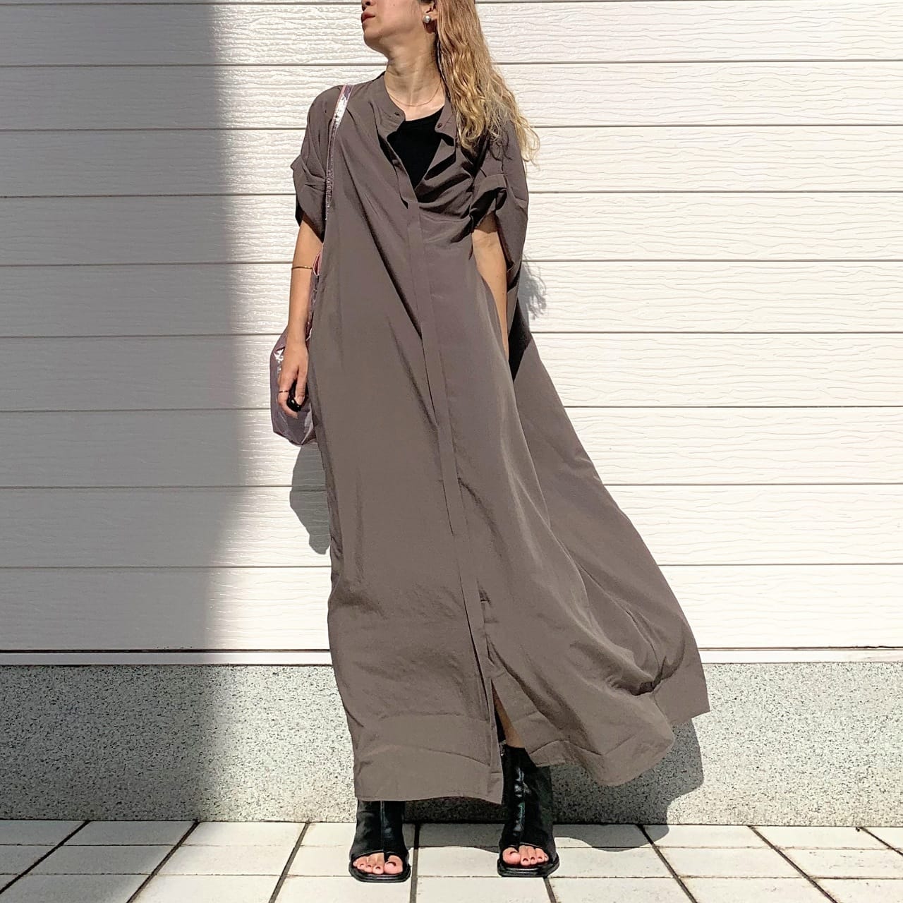 スパンロンルーズワンピース カーキ Free