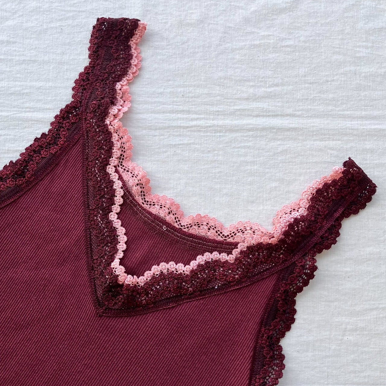 【定番】バイカラーテレコタンク ボルドー Free