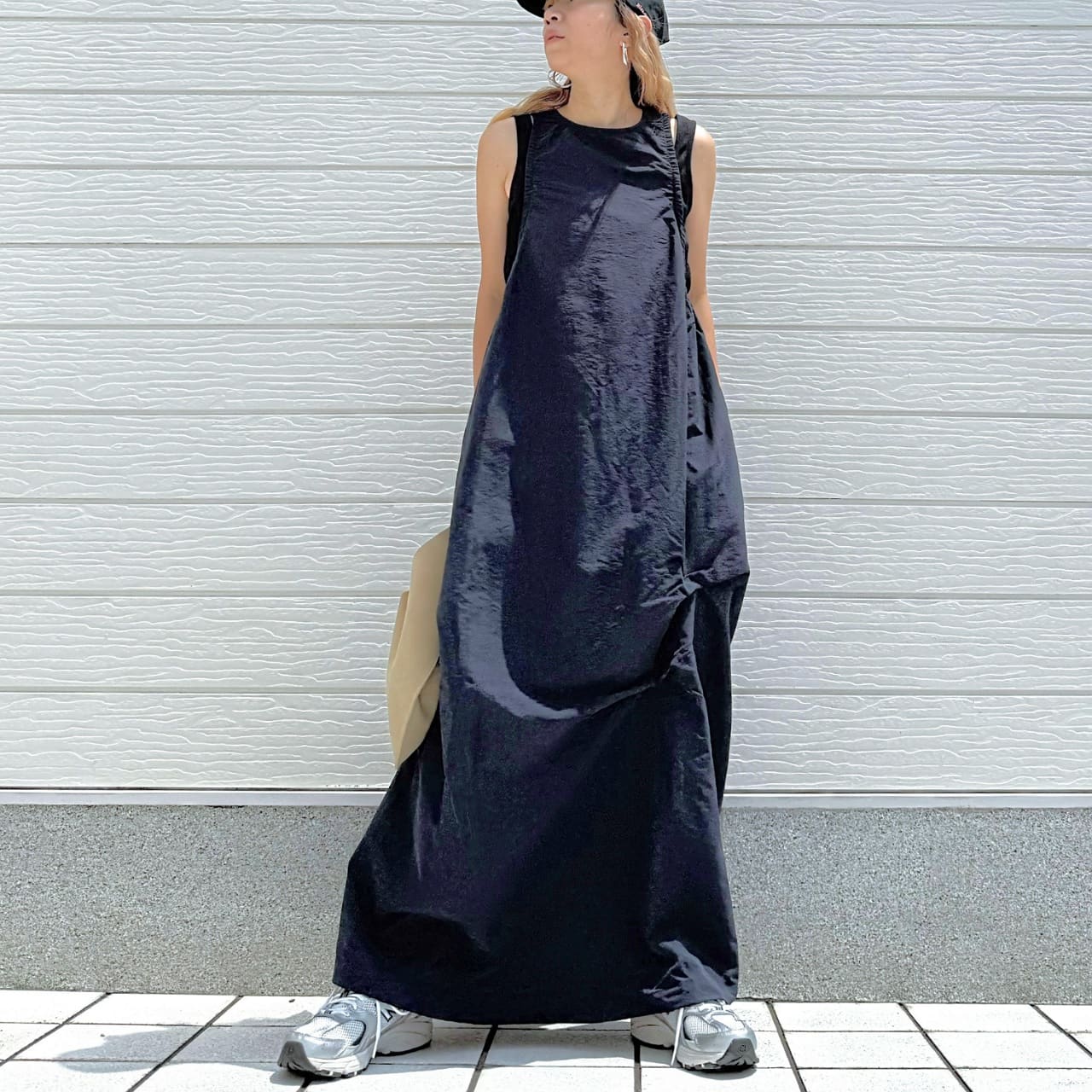 リブ付きワンピース ネイビー Free