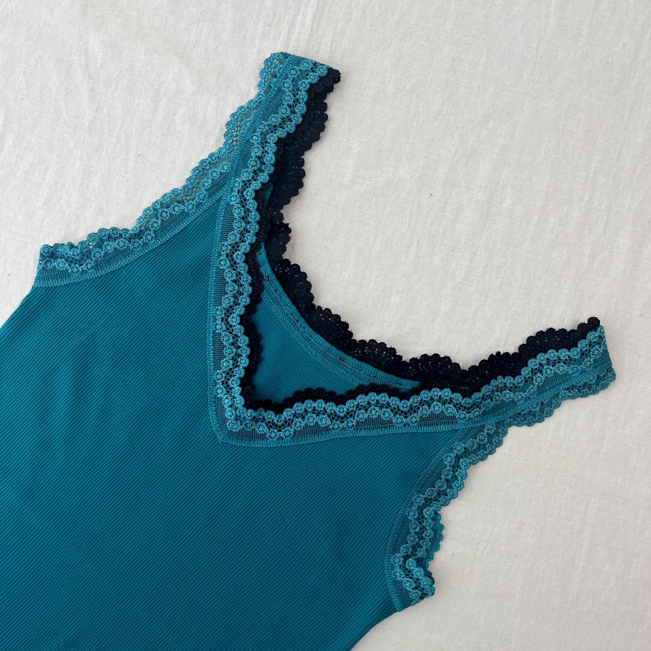 【定番】バイカラーテレコタンク ターコイズブルー Free