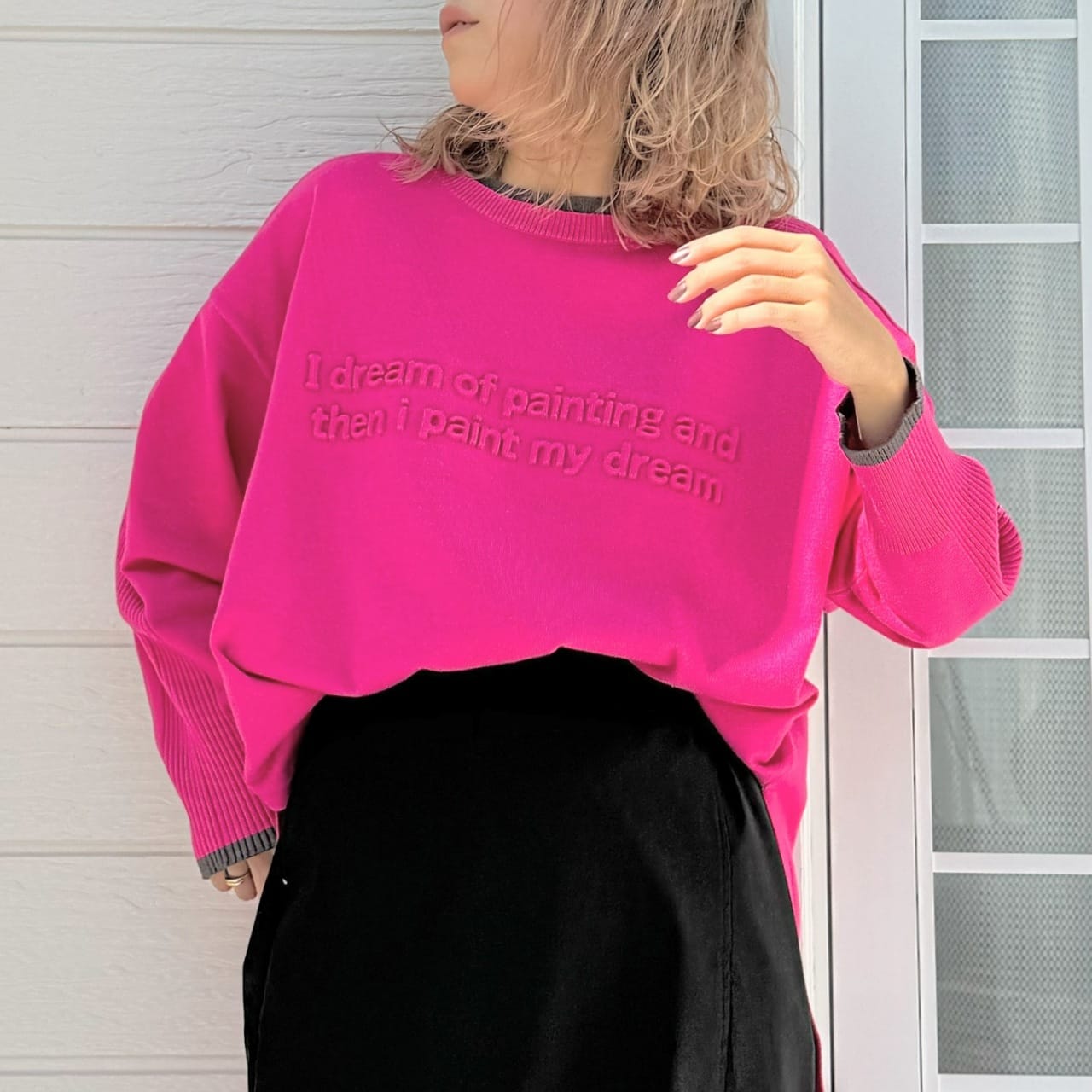 エンボスロゴニット ピンク Free