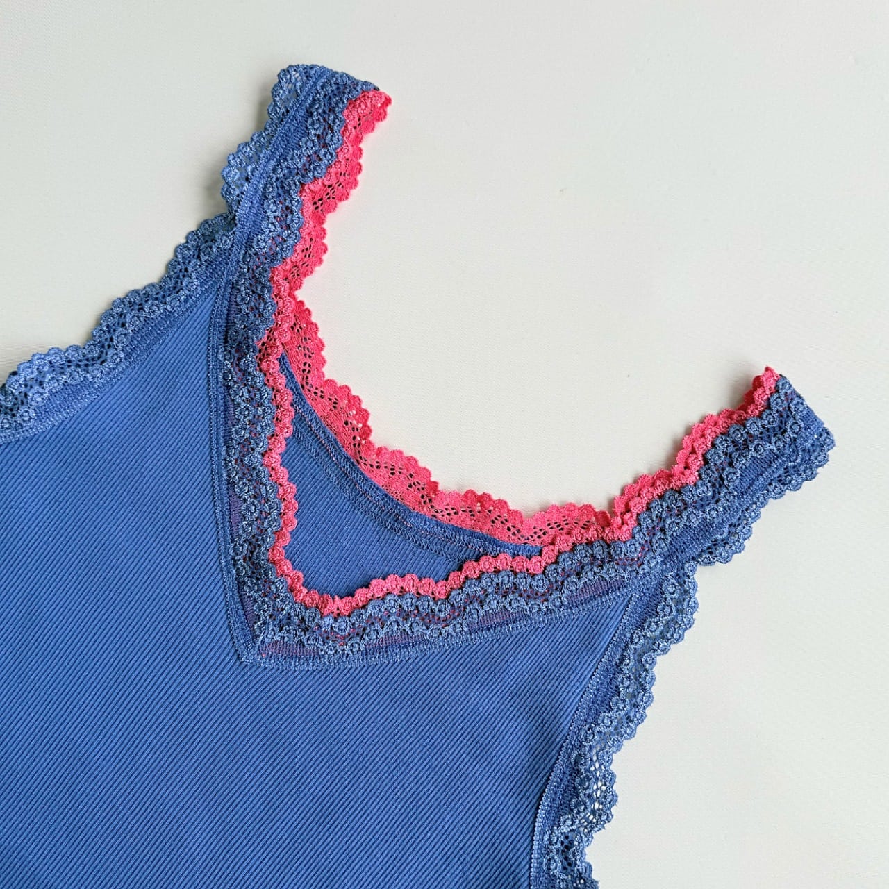 【定番】バイカラーテレコタンク ブルー Free