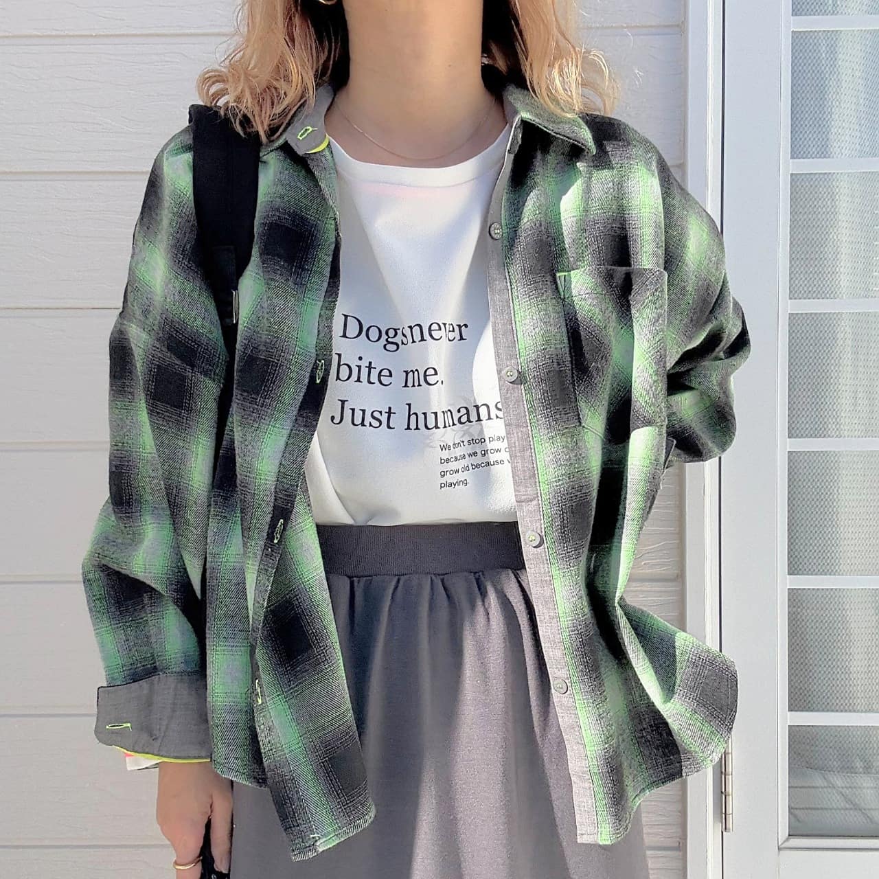 シャドーチェックオーバーサイズシャツ グリーン Free