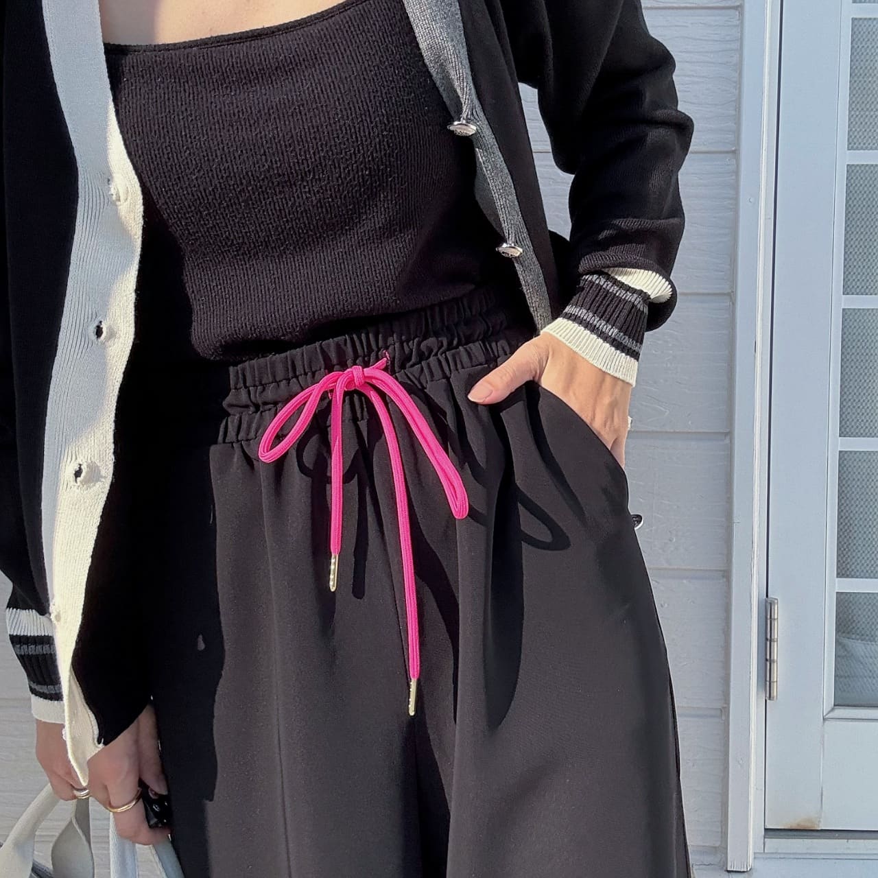 ウエストギャザーワイドパンツ ブラック Free