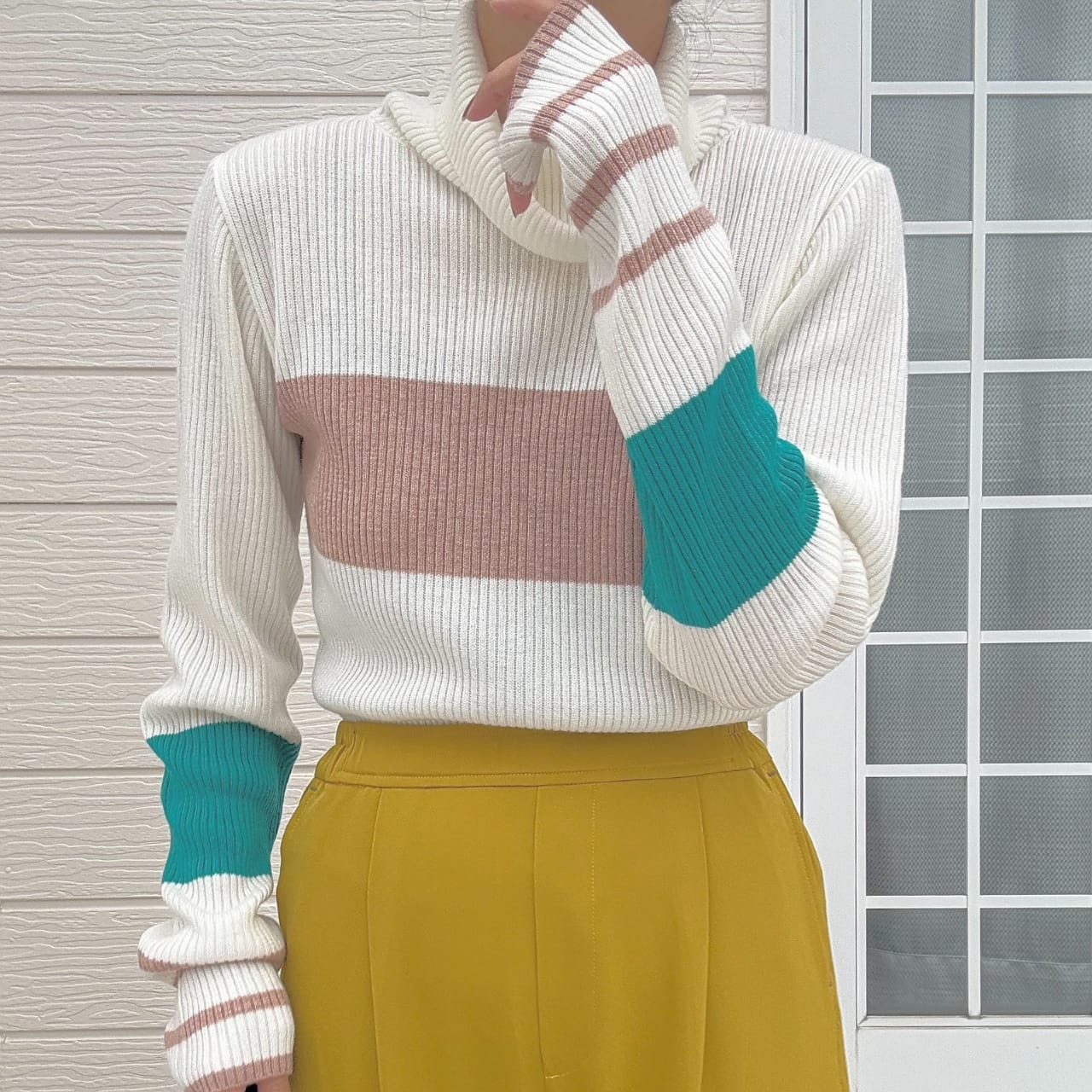 リブタートルカラーニット ホワイト Free