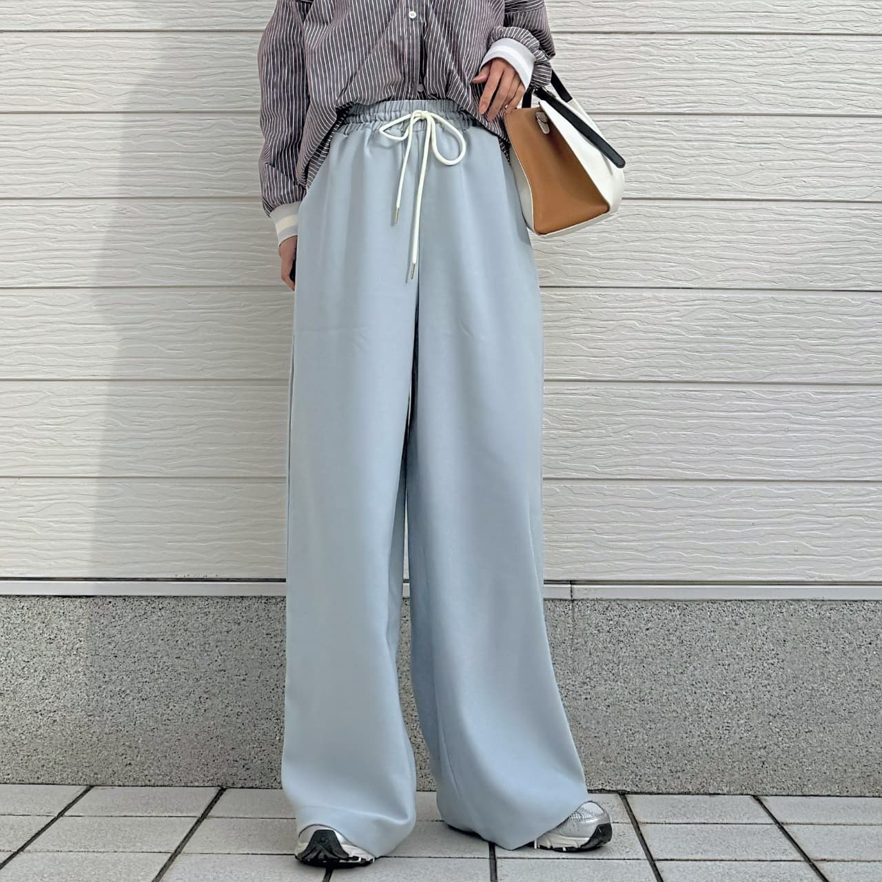 ウエストギャザーワイドパンツ ベビーブルー Free