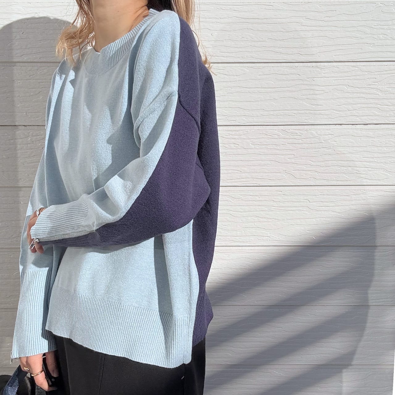 バイカラーZipニット ブルー Free