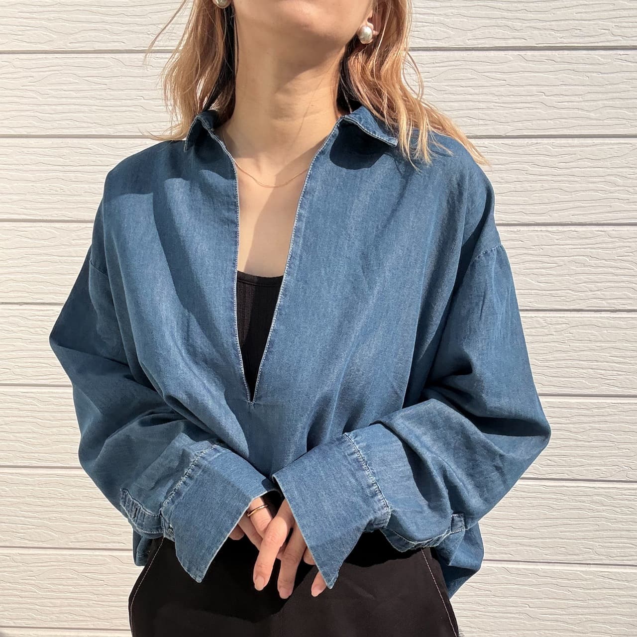 デニムスキッパーシャツ インディゴ Free