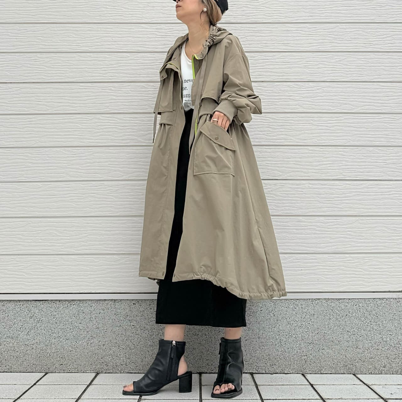リブドッキングミリタリーコート カーキ Free