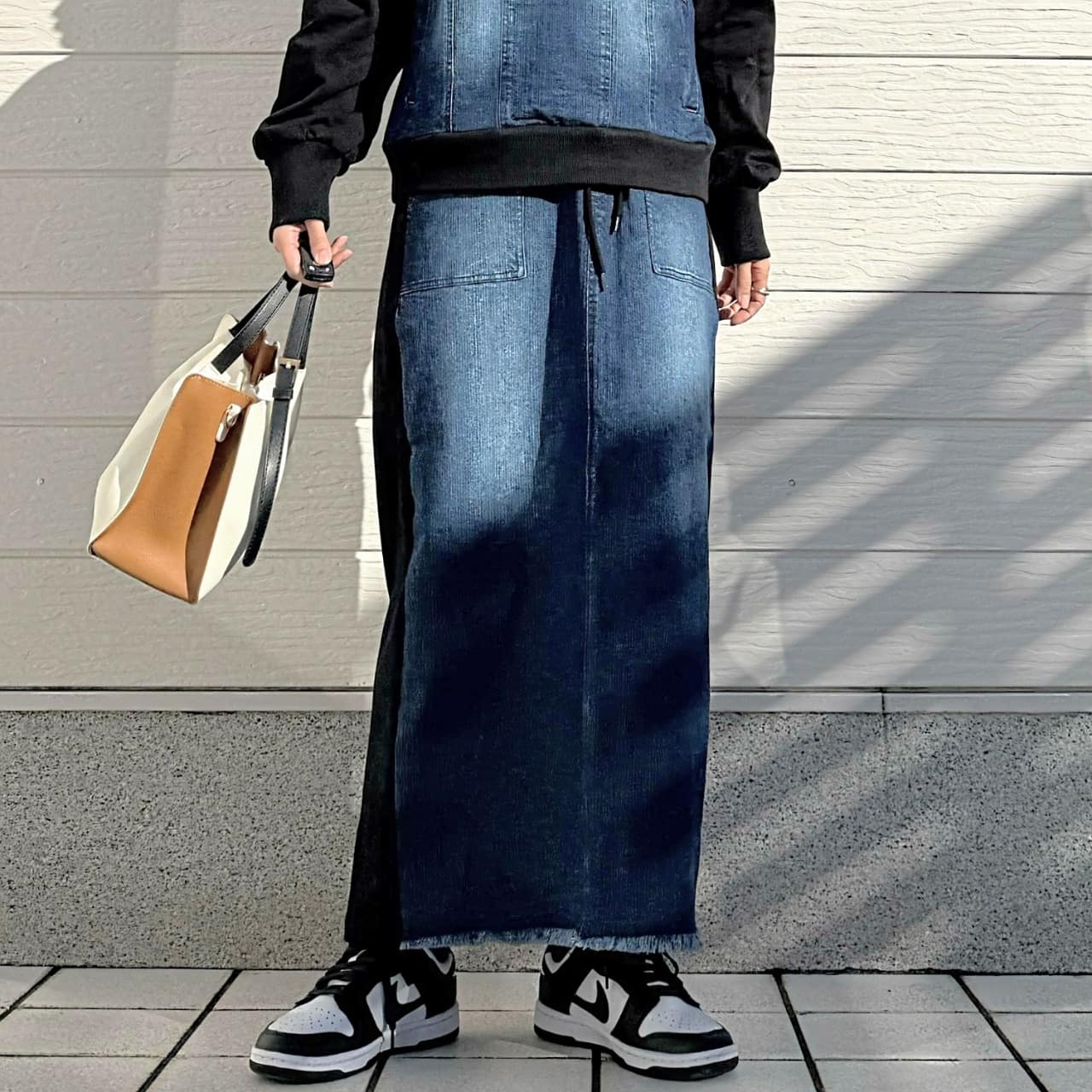 デニム裏毛ドッキングスカート インディゴブルー Free