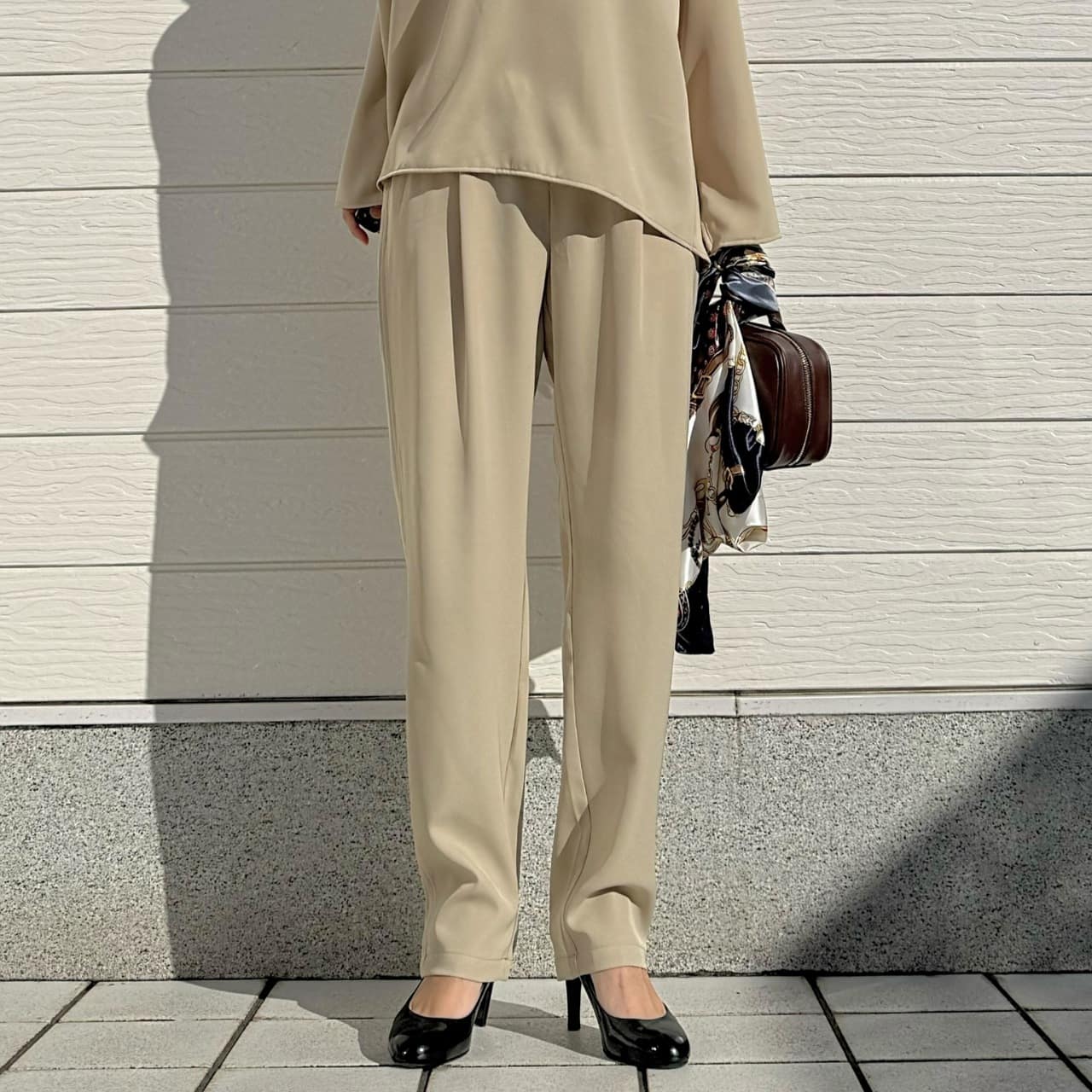 【セットアップ対応アイテム】ストレッチツイルテーパードパンツ ベージュ Free