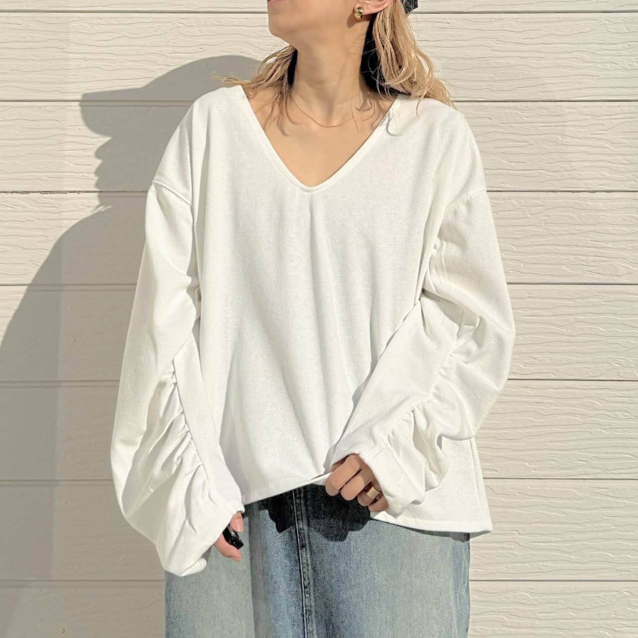 ブークレダンボールディープVネックトップス ホワイト Free