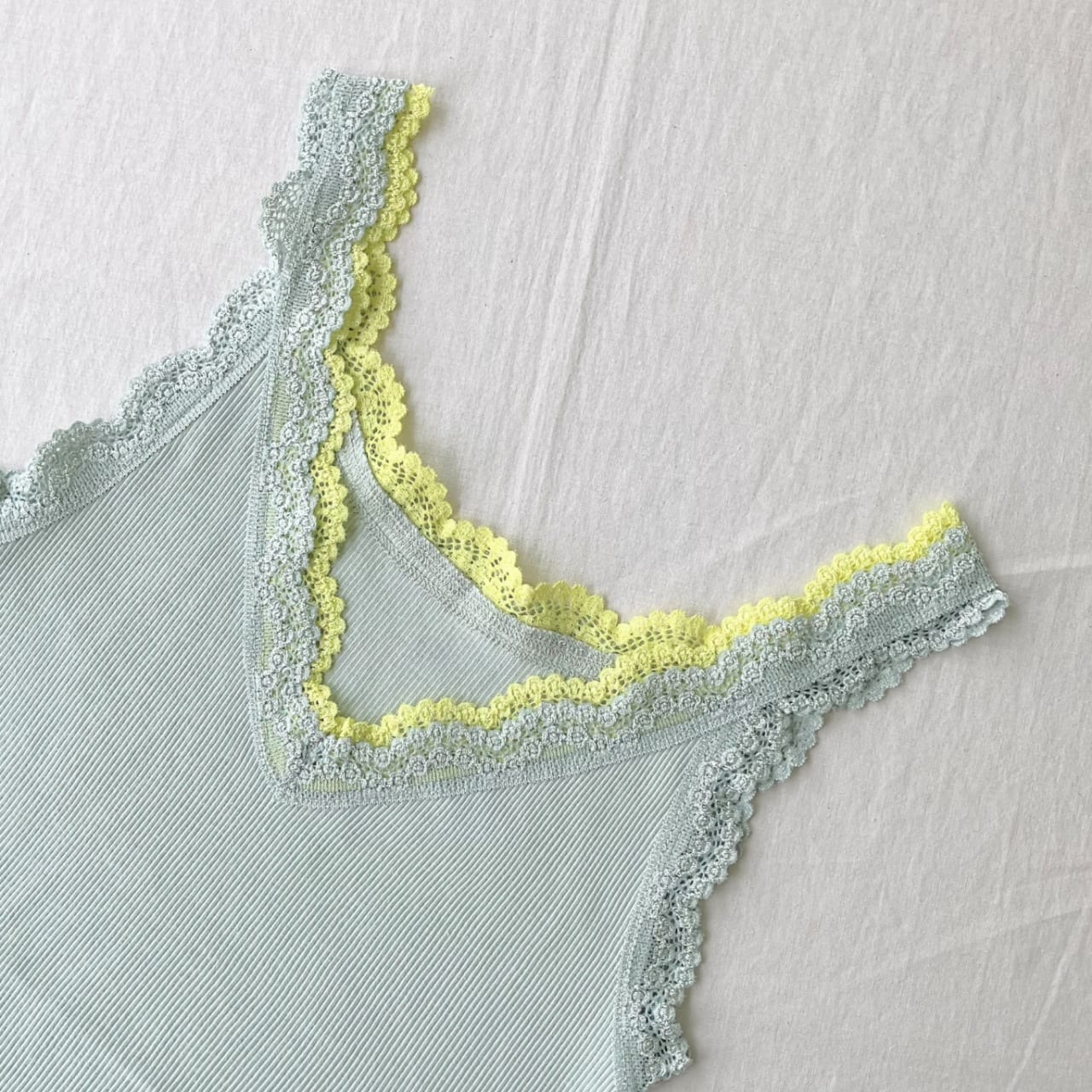 【定番】バイカラーテレコタンク ライム Free