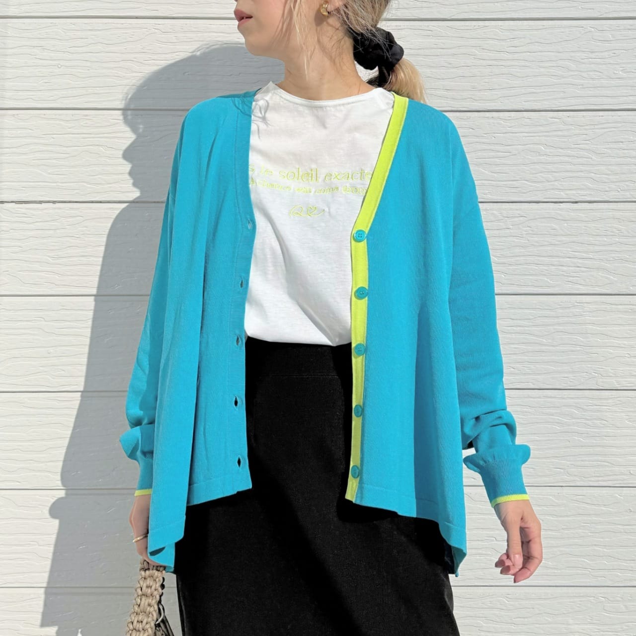 バイカラーラインフレアカーデ ターコイズブルー Free
