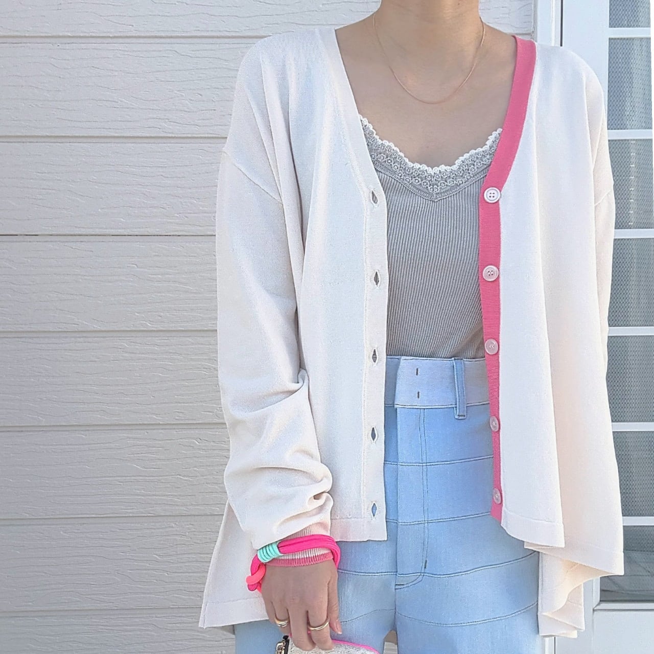 バイカラーラインフレアカーデ アイボリー Free