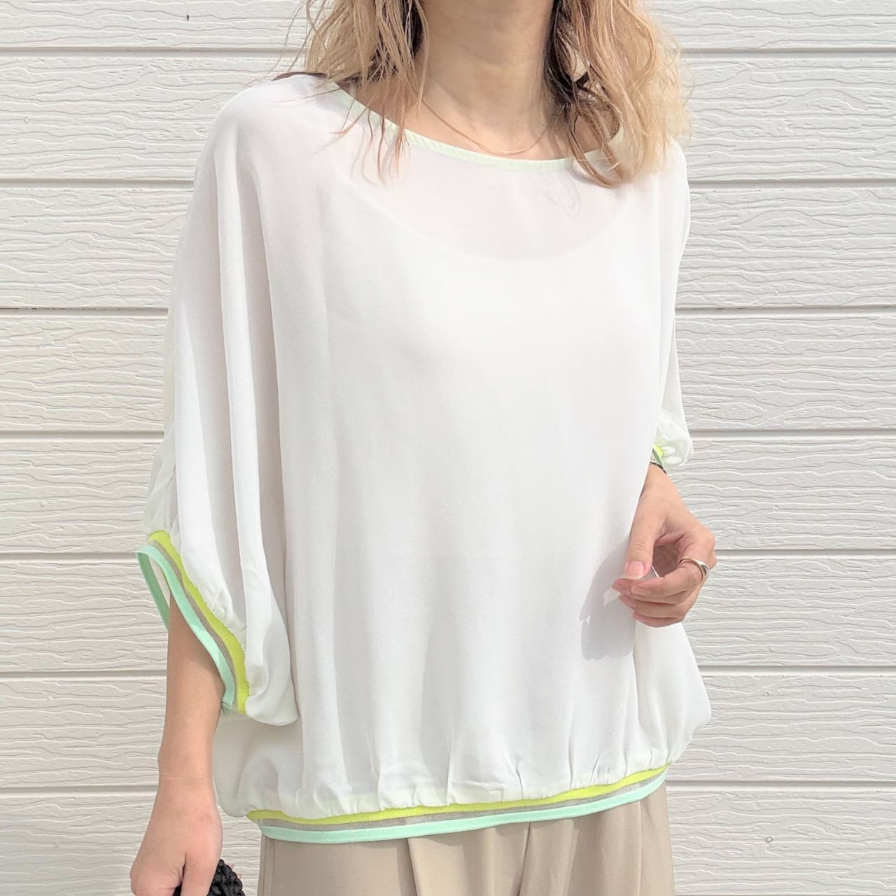 リブヘムライントップス ホワイト Free