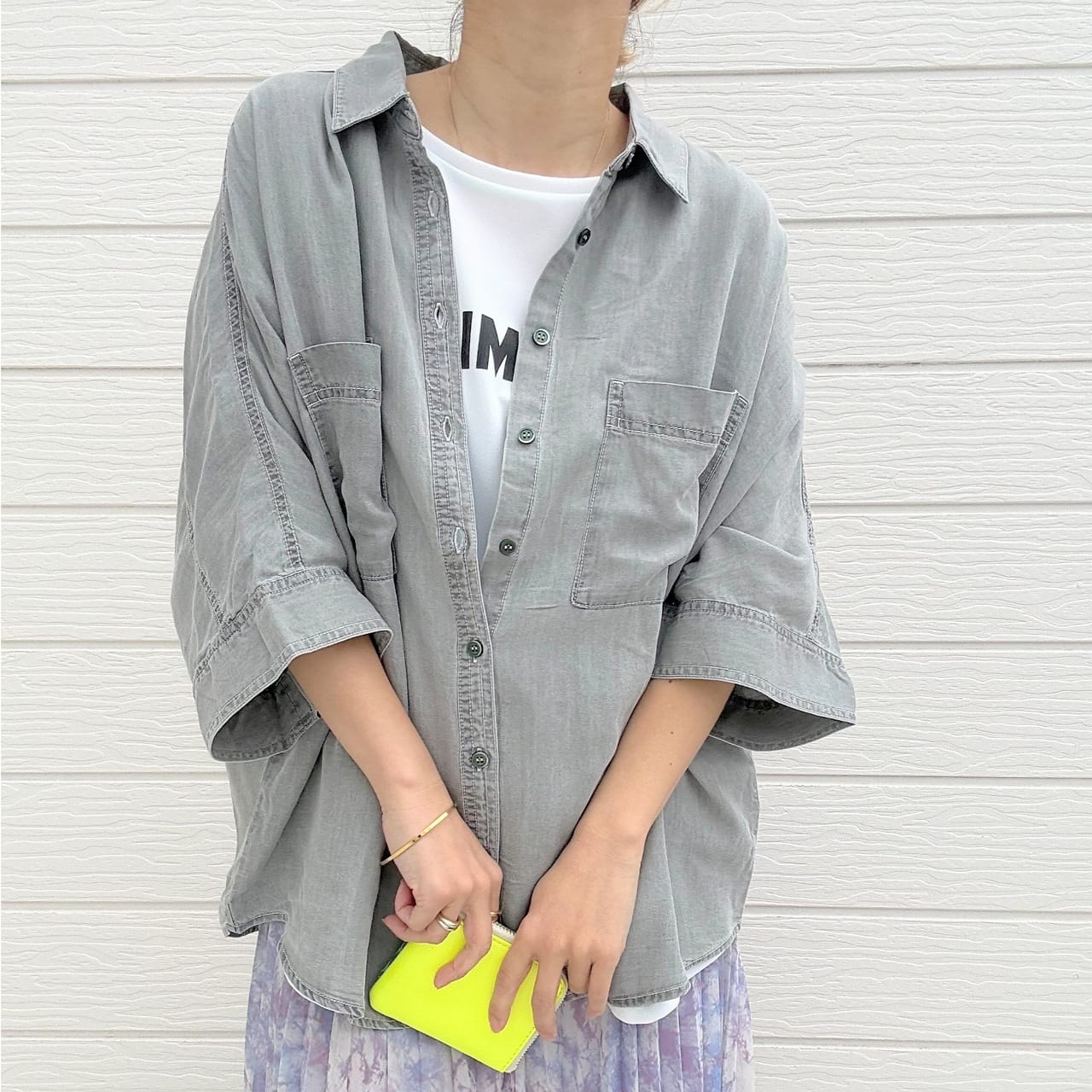 Qバックモノグラムテンセルデニムシャツ グレー Free