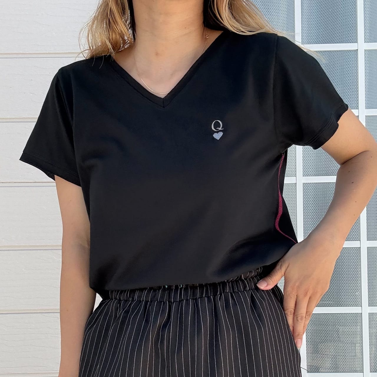 Airlyポイント刺繍デイリーT ブラック Free