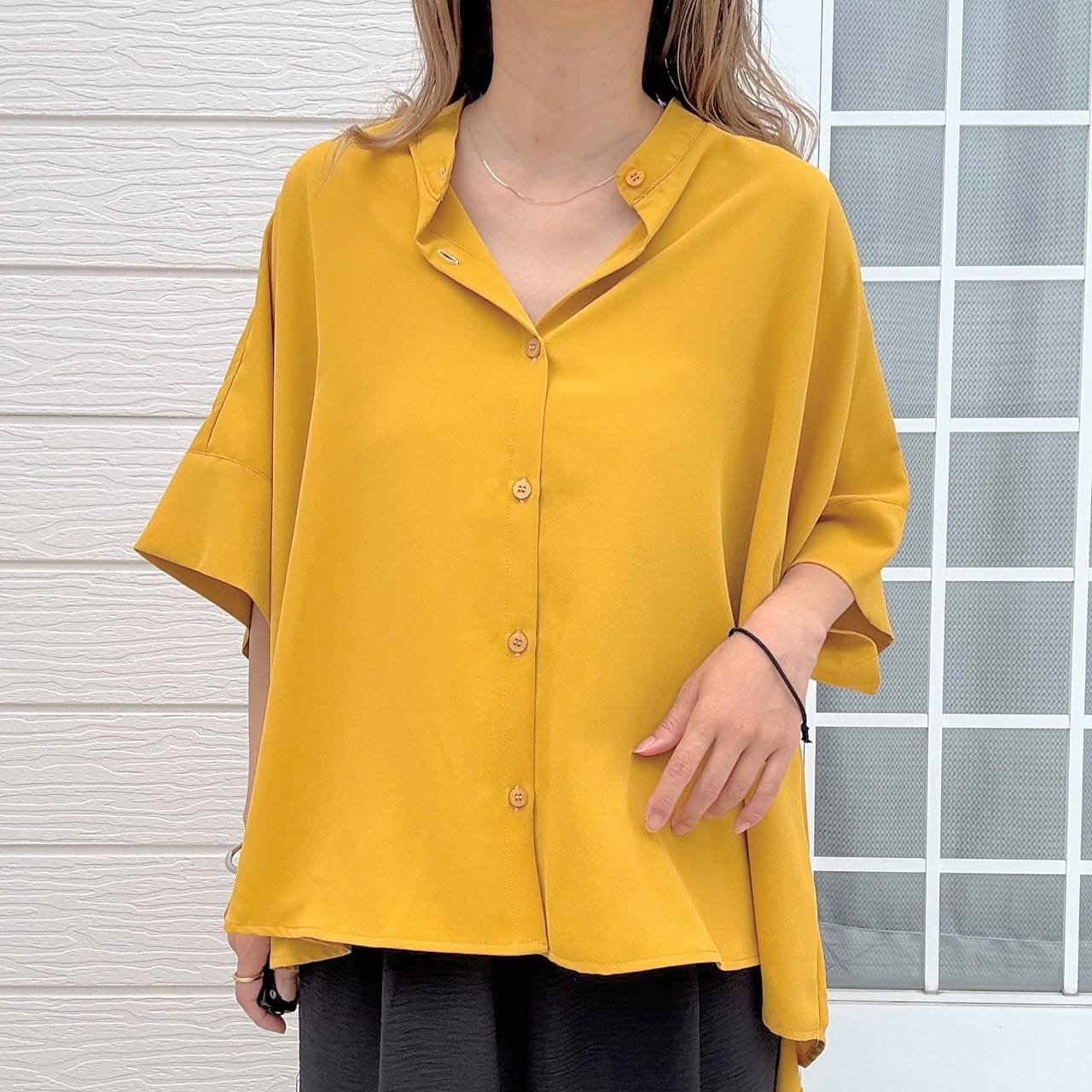 BOXシルエット5分袖シャツ マスタード Free