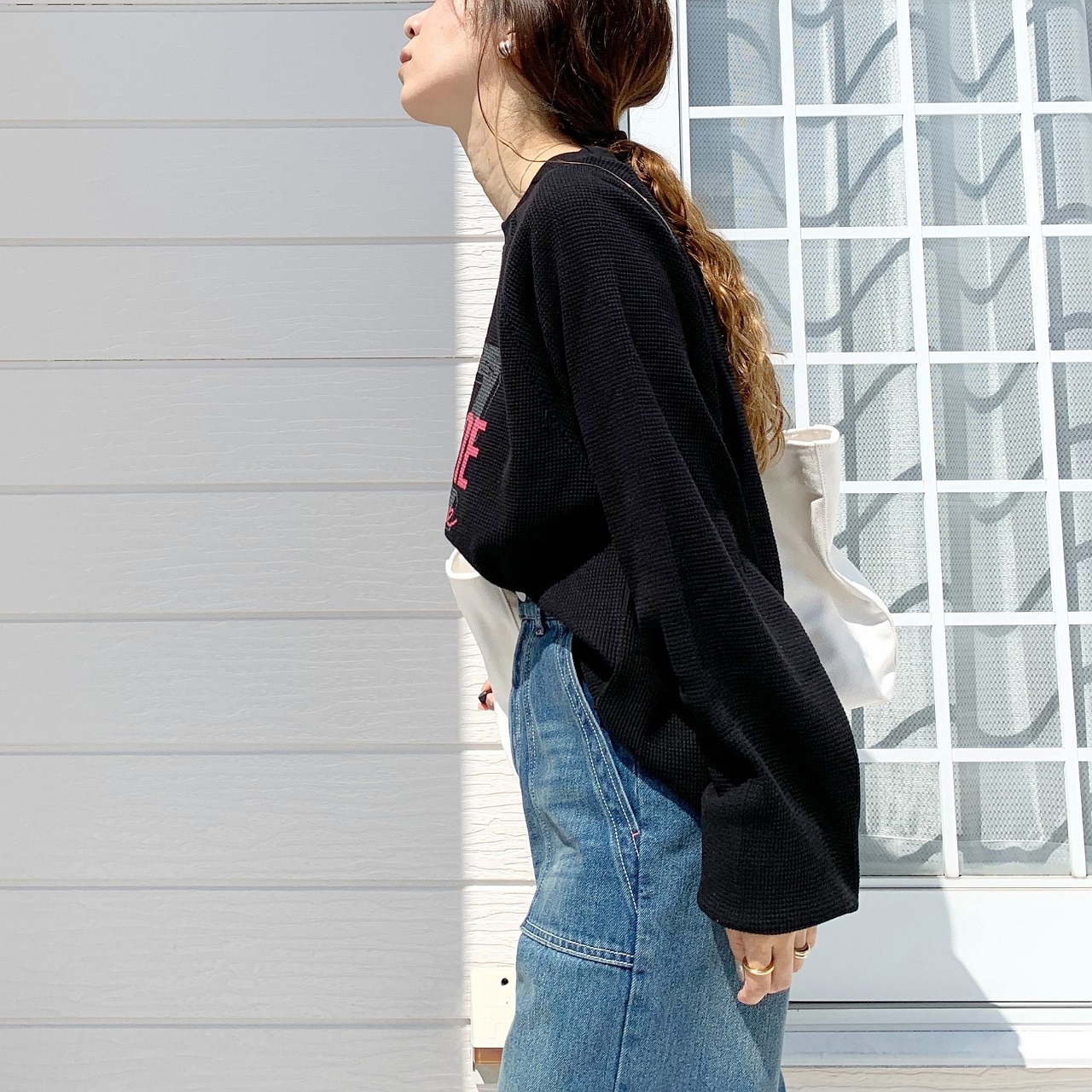 ワッフルボリュームトップス アイボリー Free