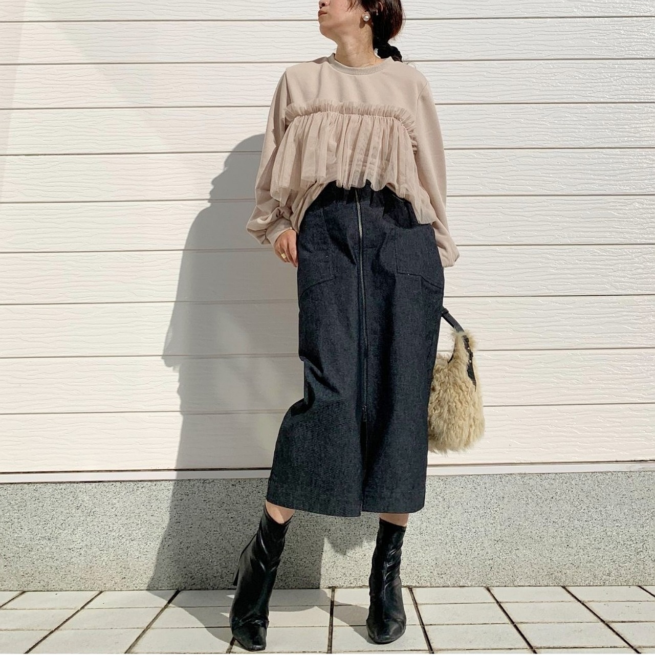 ミニ裏毛フリルトップス ベージュ Free