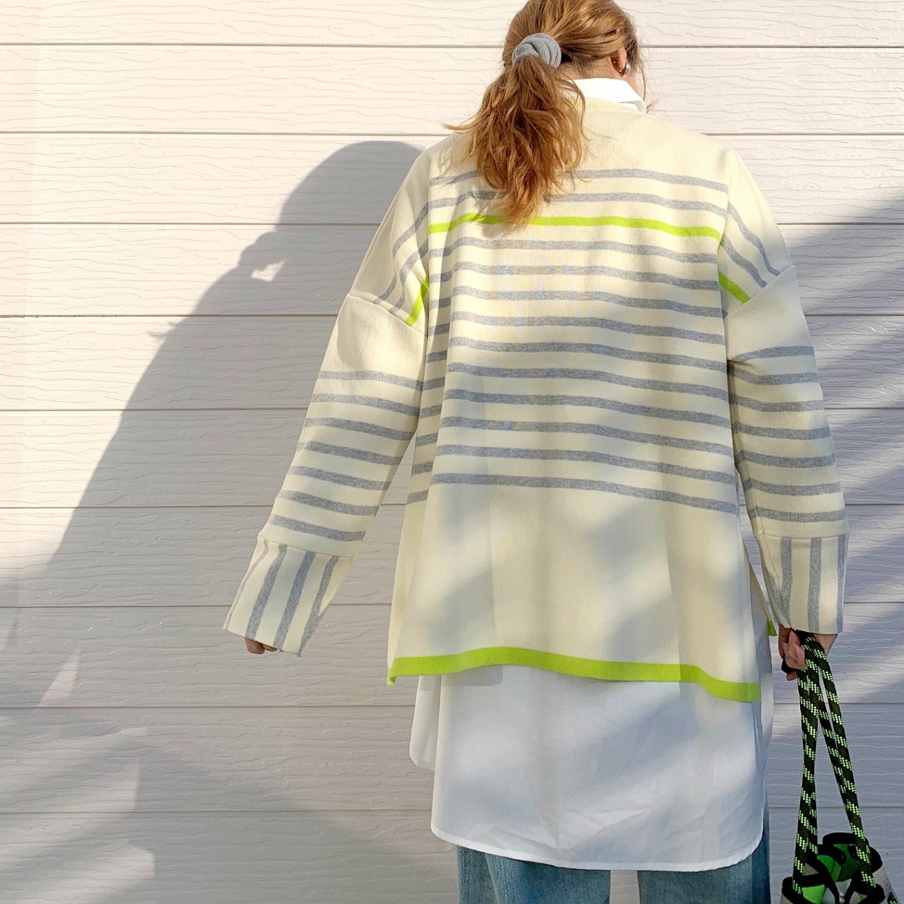 パネルボーダーニット ピンク Free