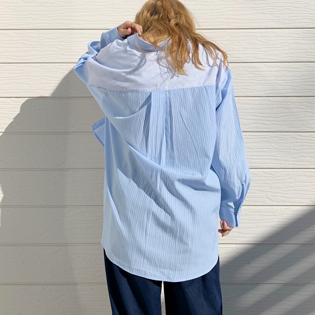 ストライプドッキングシャツ ホワイト系 Free