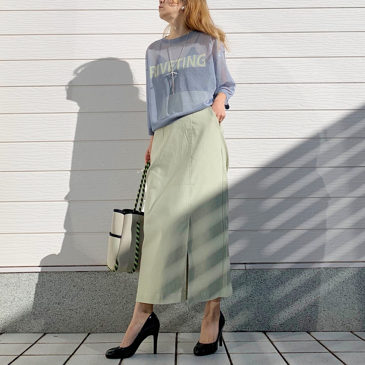 ストレッチタイトスカート ライトグリーン Free