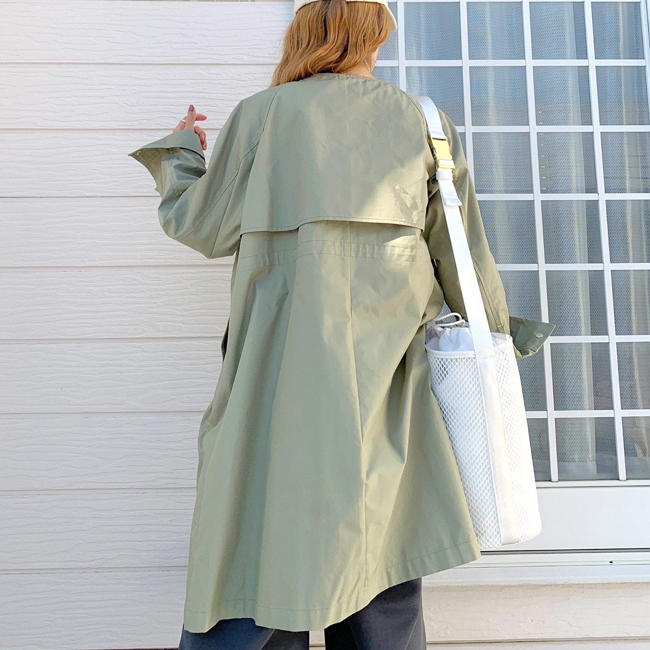 ノーカラードット釦コート ベージュ Free