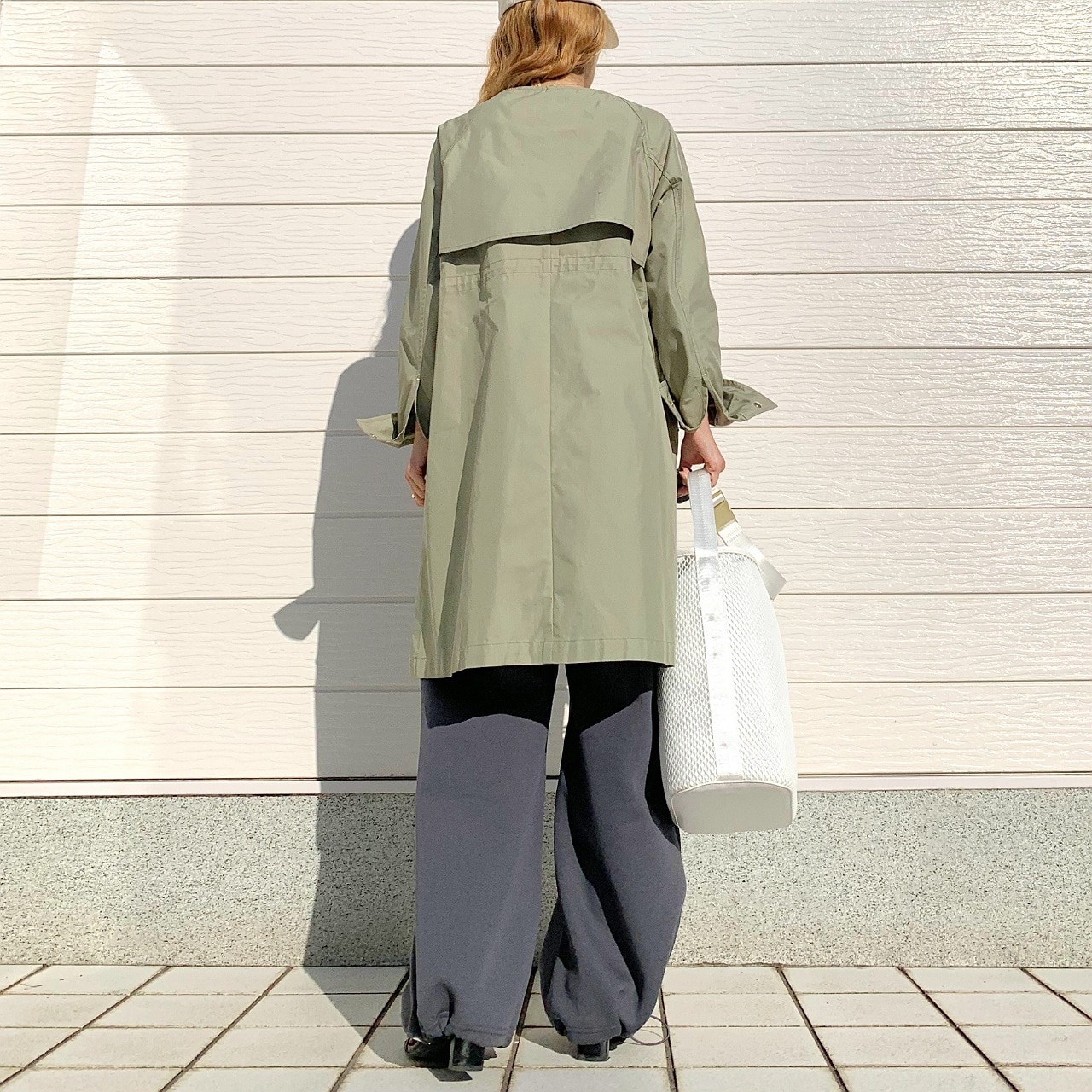 ノーカラードット釦コート ライトカーキ Free