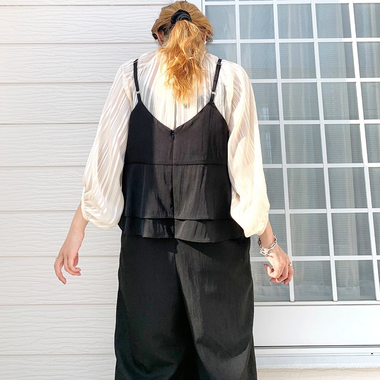 バックフリルキャミサロペット ブラック Free