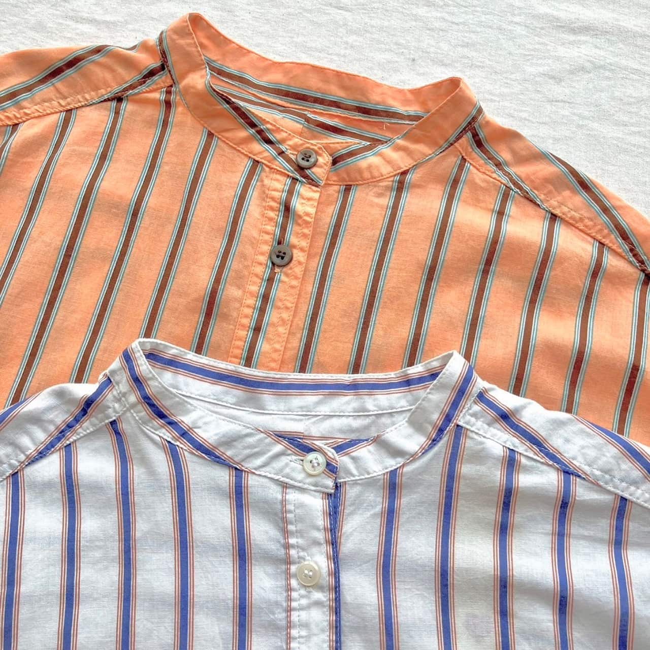 キャンブリックボイルマルチストライプシャツ オレンジ Free