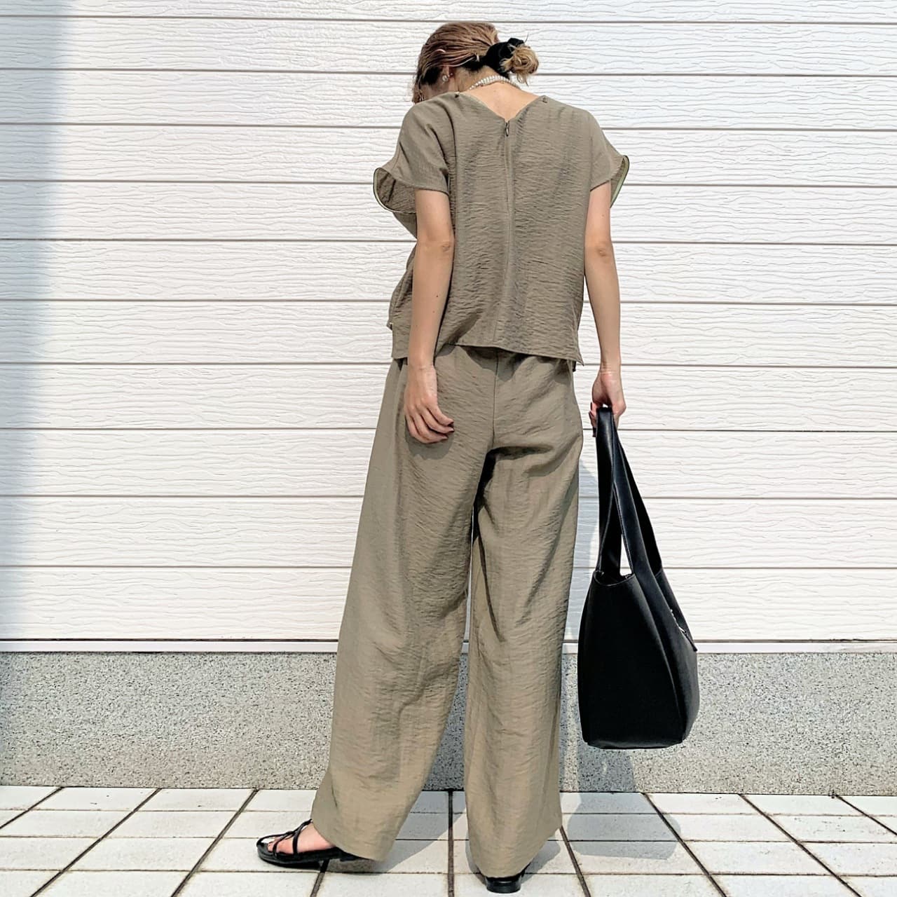 【セットアップ対応】レーヨンスラブネックベルトブラウス カーキ Free