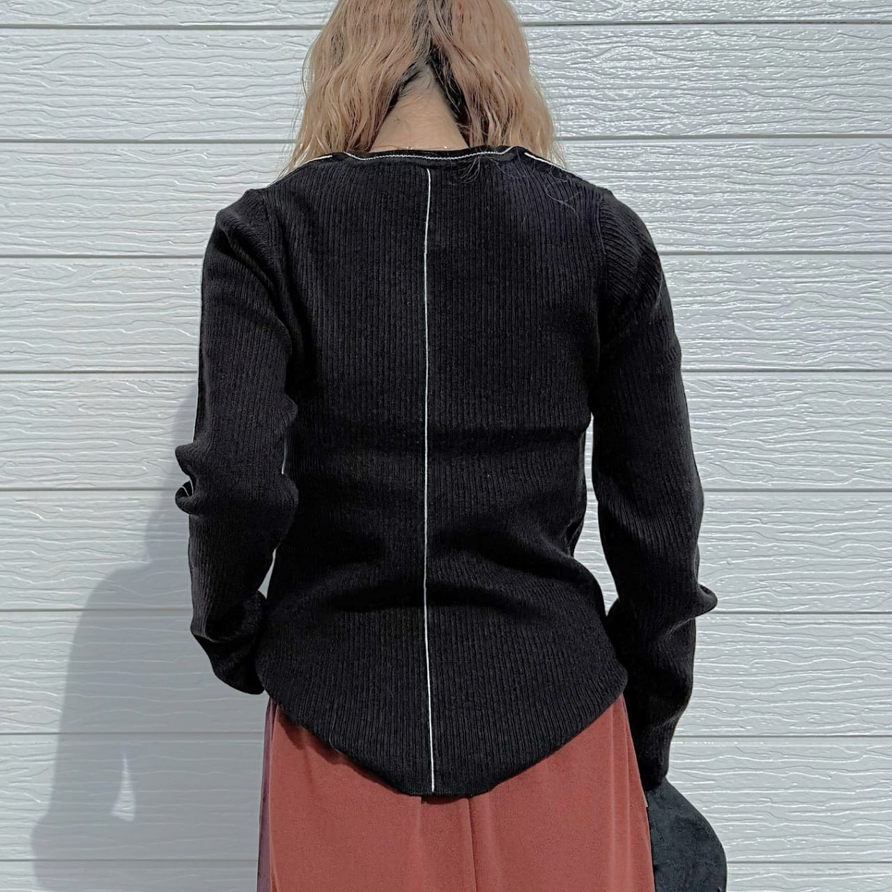 やわもちラインクルーネックニット レッド Free