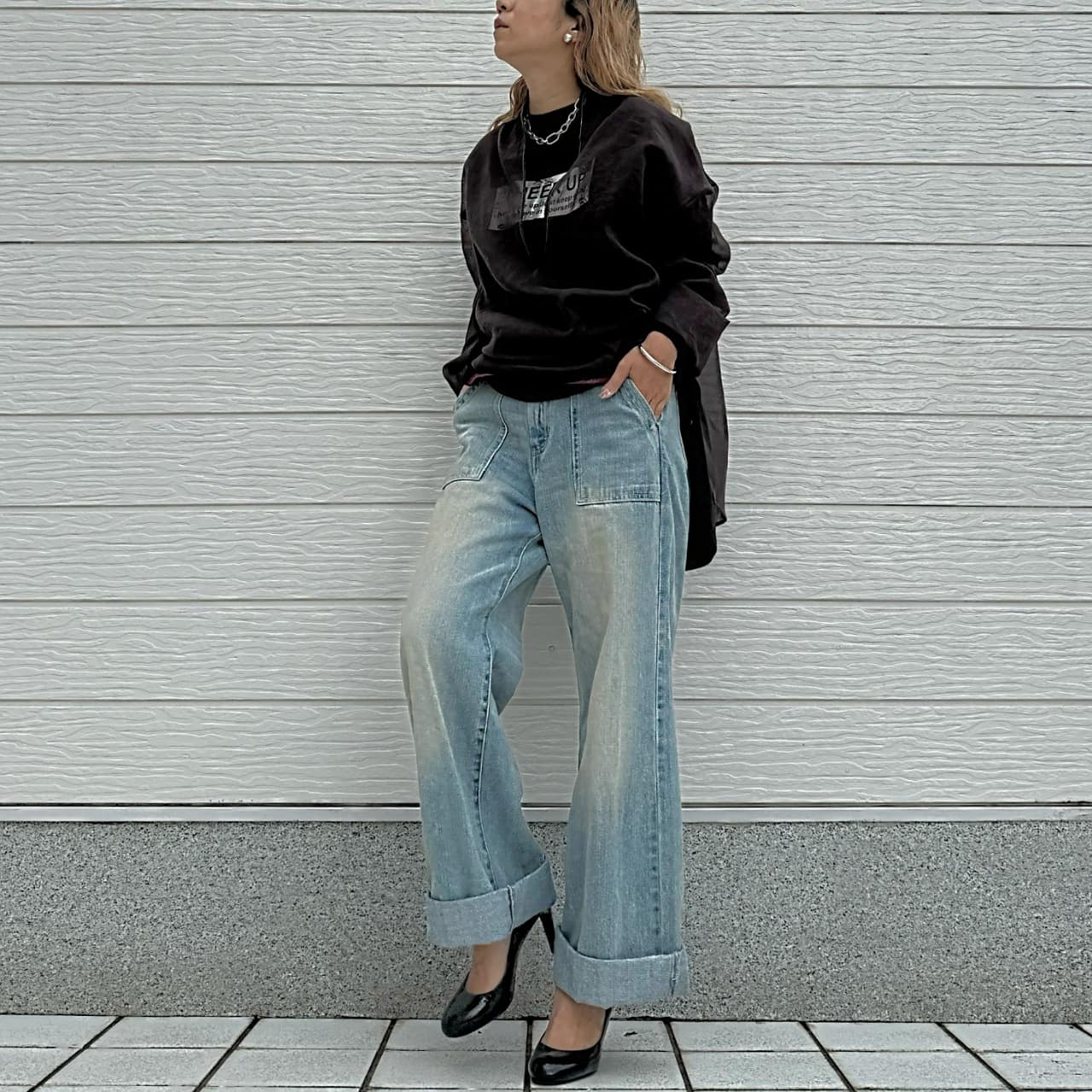 Deep Vキーネックブラウス ブラウン Free