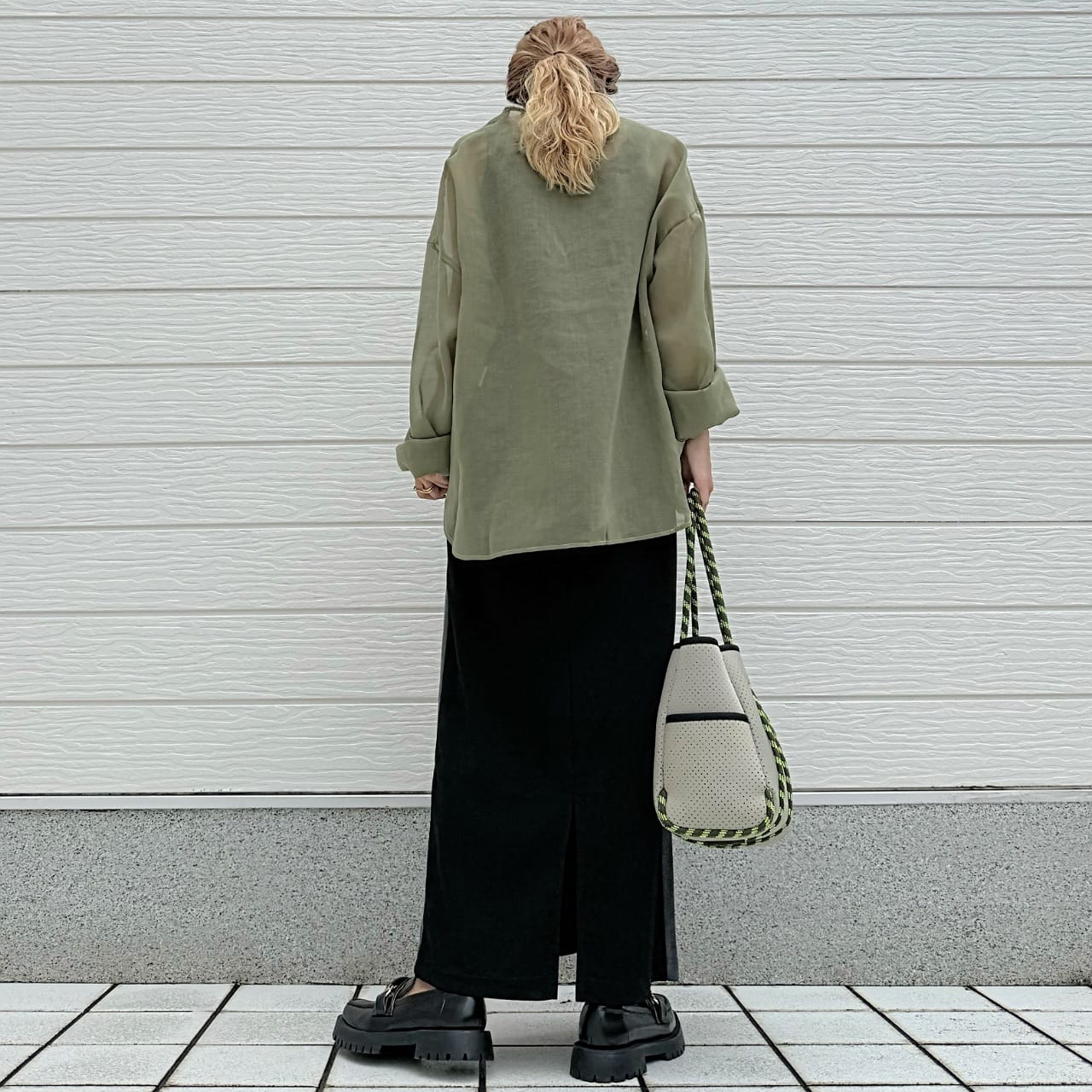 Deep Vキーネックブラウス グリーン Free