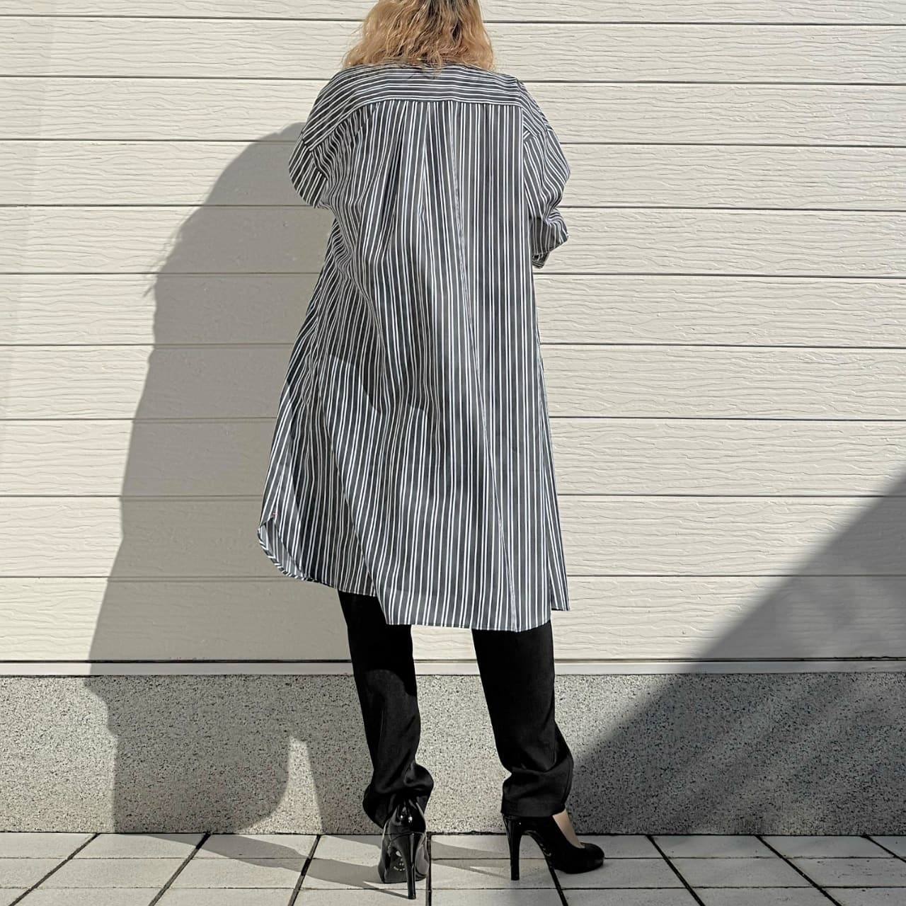 ポケット刺繍ロングシャツ ネイビー Free