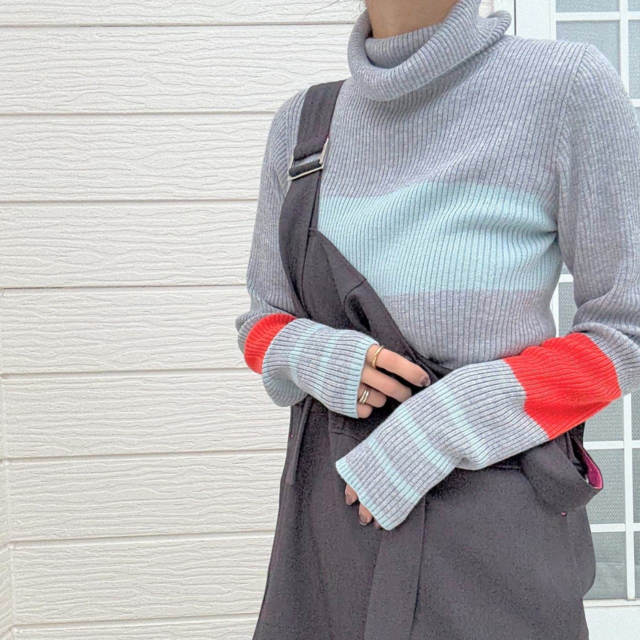 リブタートルカラーニット ブラック Free