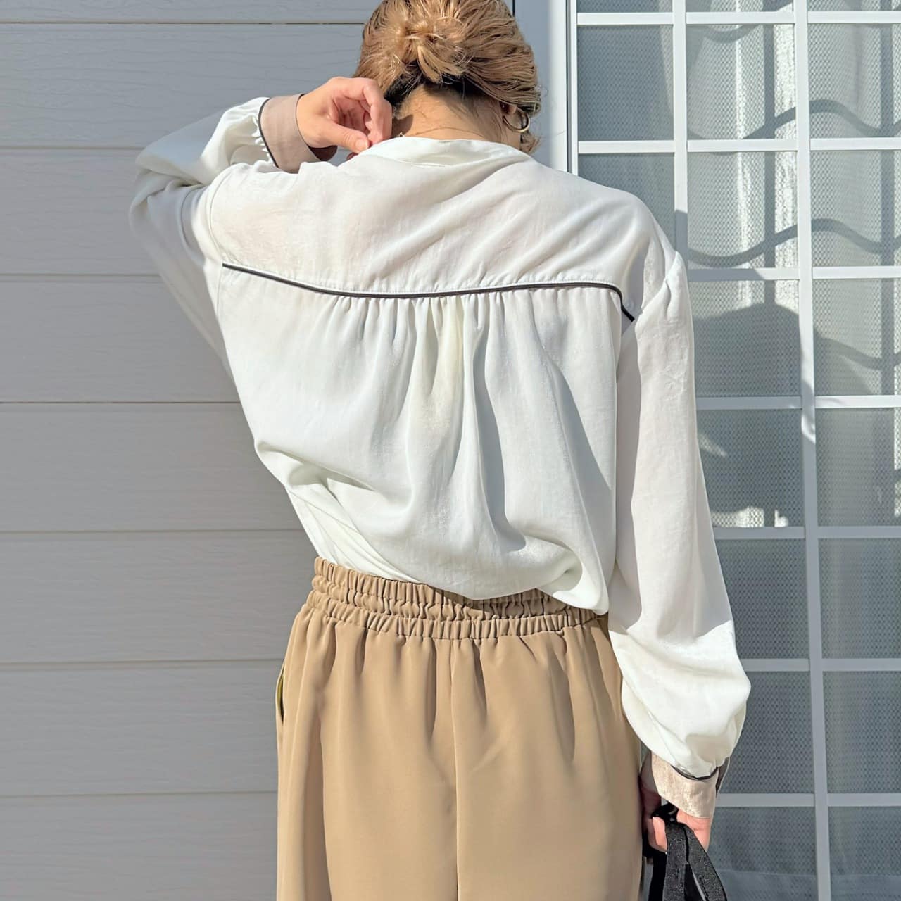 ラインボウタイブラウス テラコッタ Free