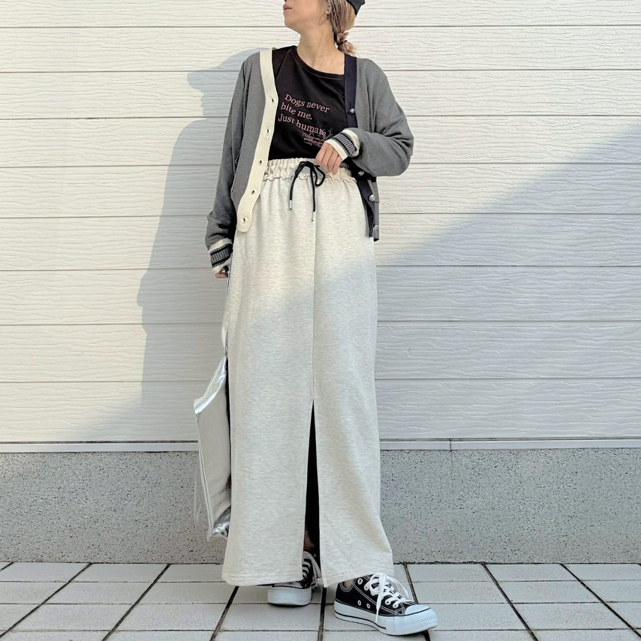 バイカラーカーディガン グレー Free