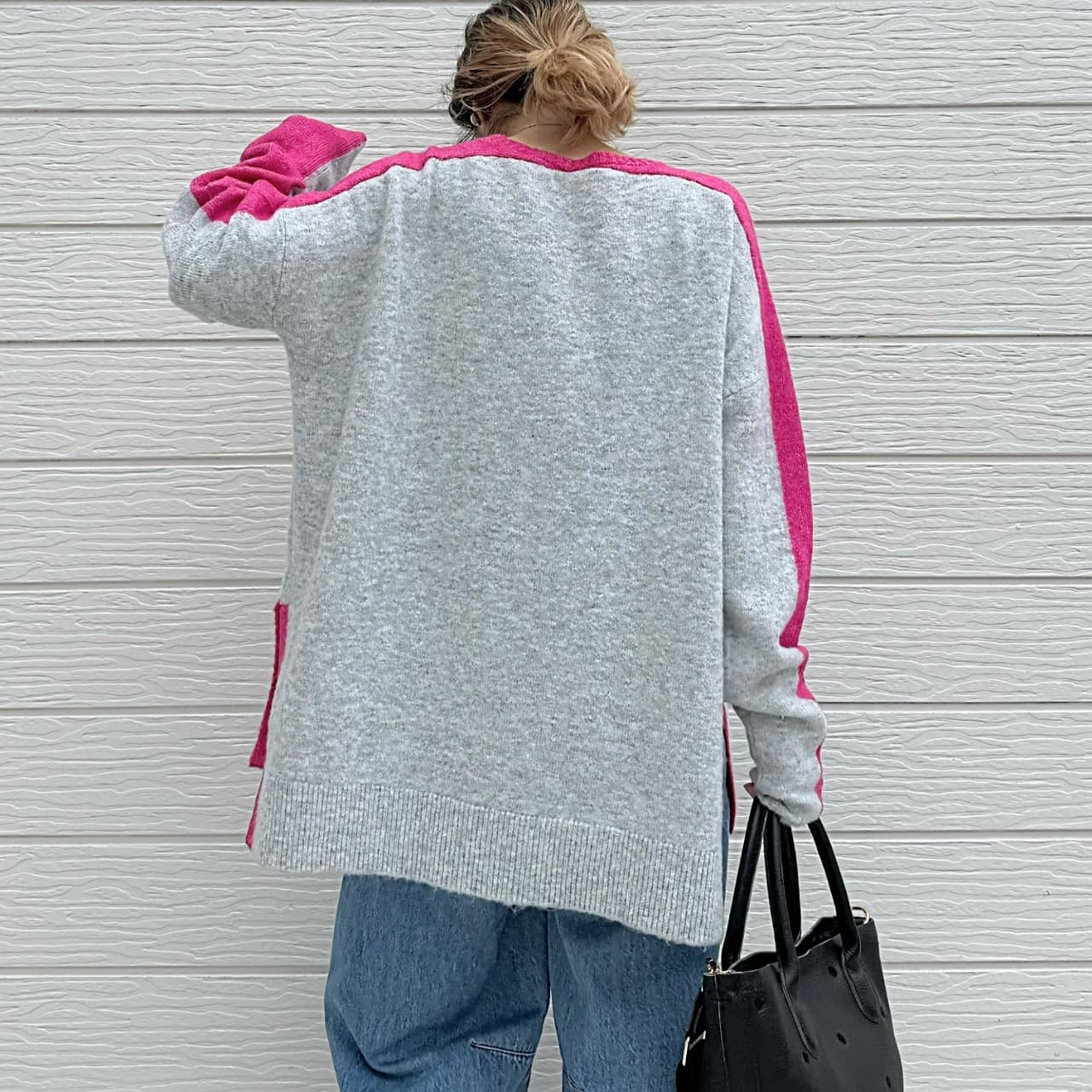 やわもちラインクルーネックニット ブルー Free