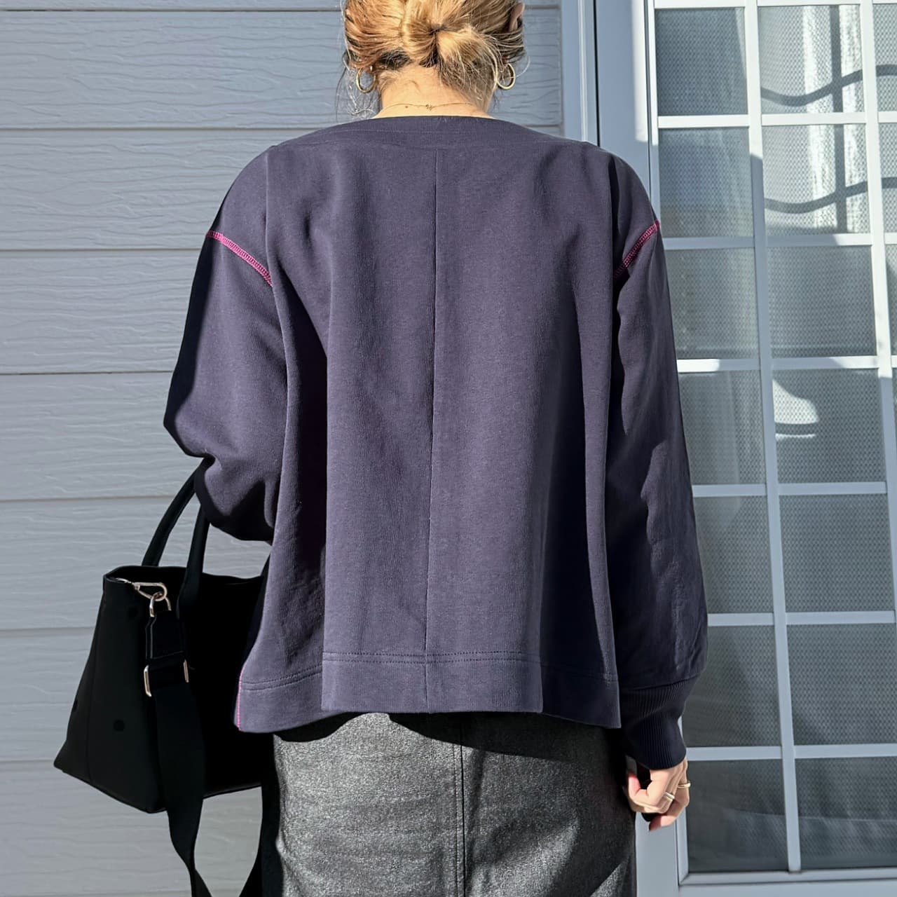 ミニ裏毛ラインボックスカーデ ライトグレー Free