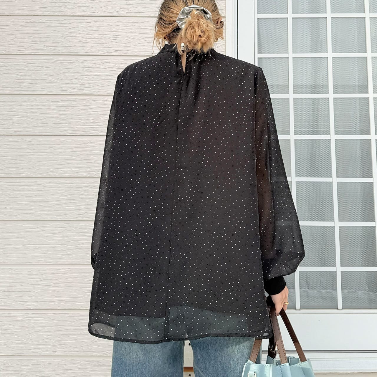 結びボウタイリブブラウス ホワイト Free