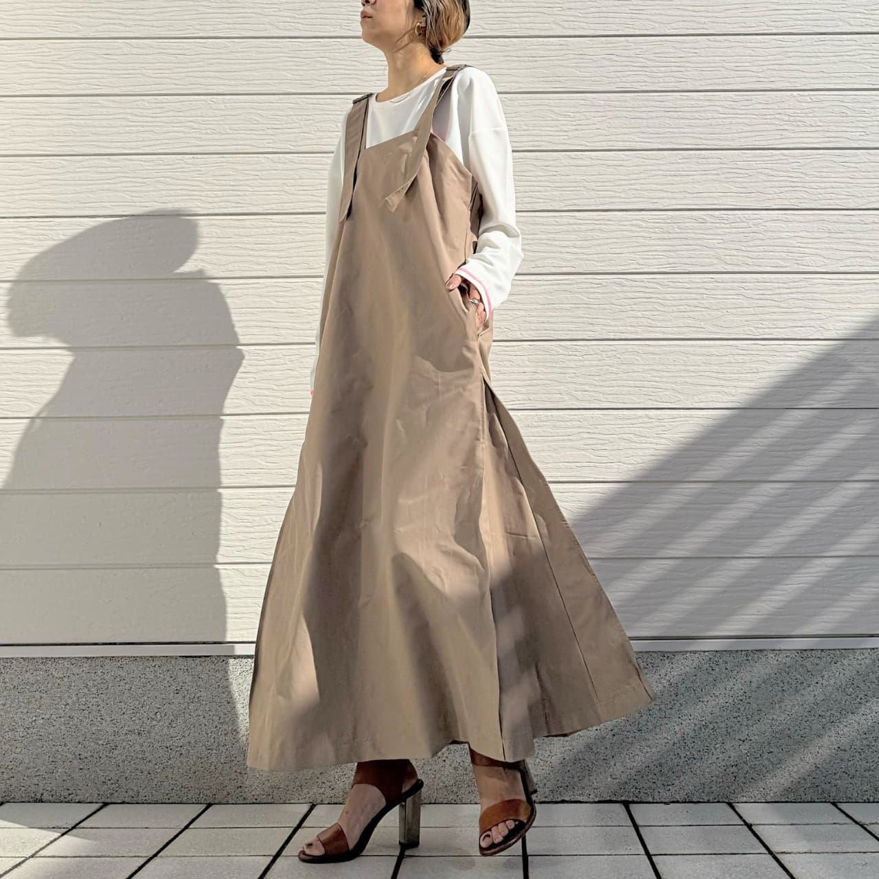 バックドッキングプリーツワンピース カーキ Free