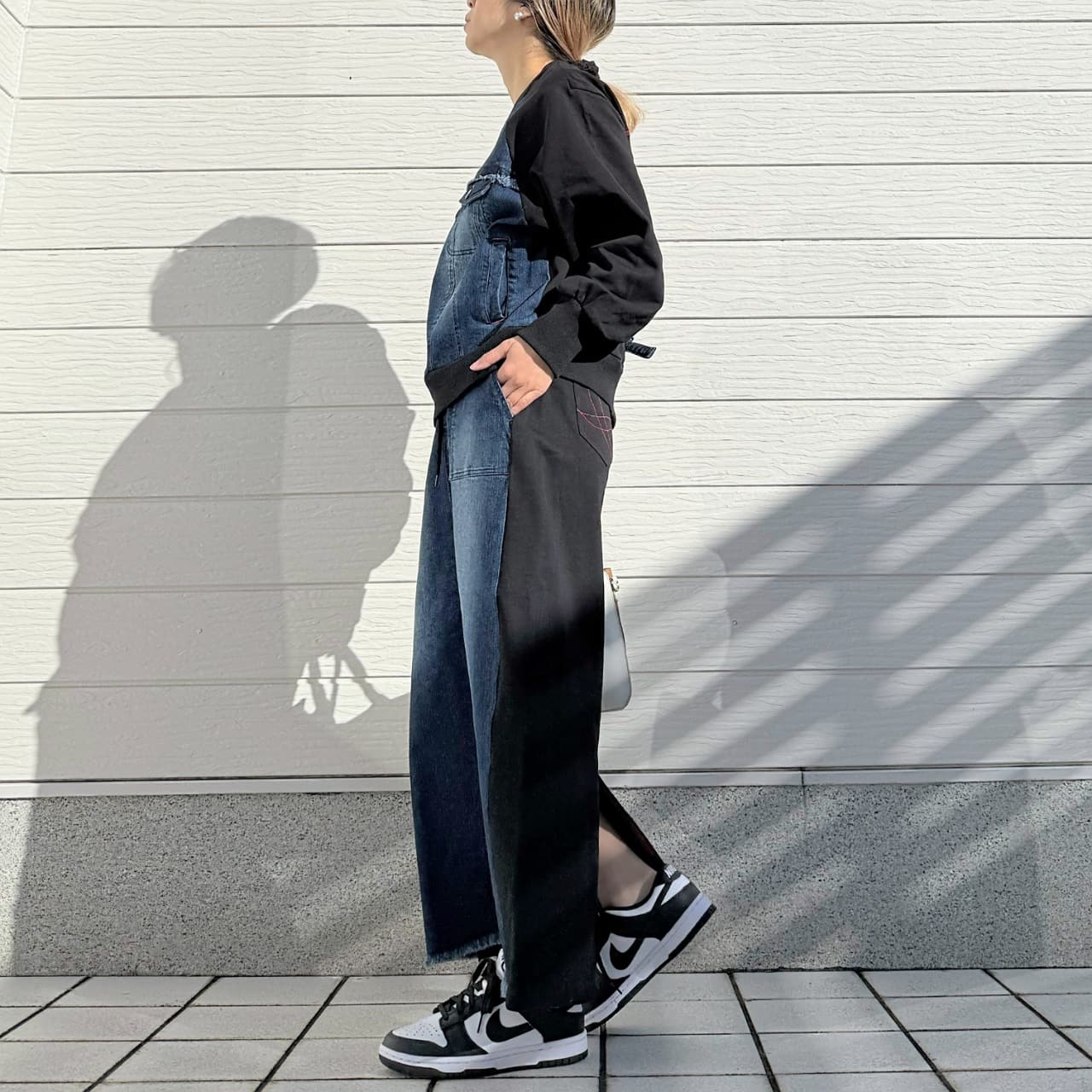 デニム裏毛ドッキングスカート ライトブルー Free